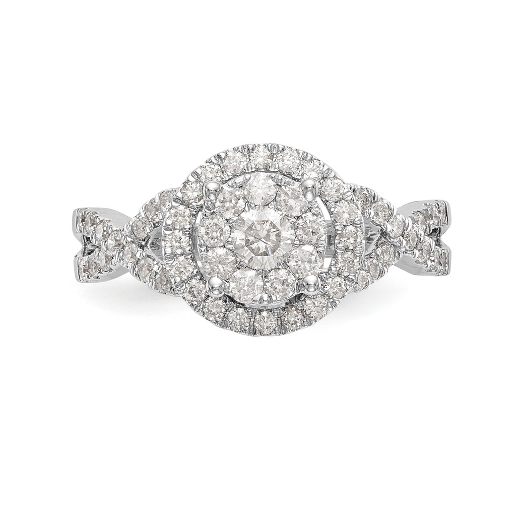 14K White Gold Halo Cluster 3/4 carat Diamond Complete Engagement Ring