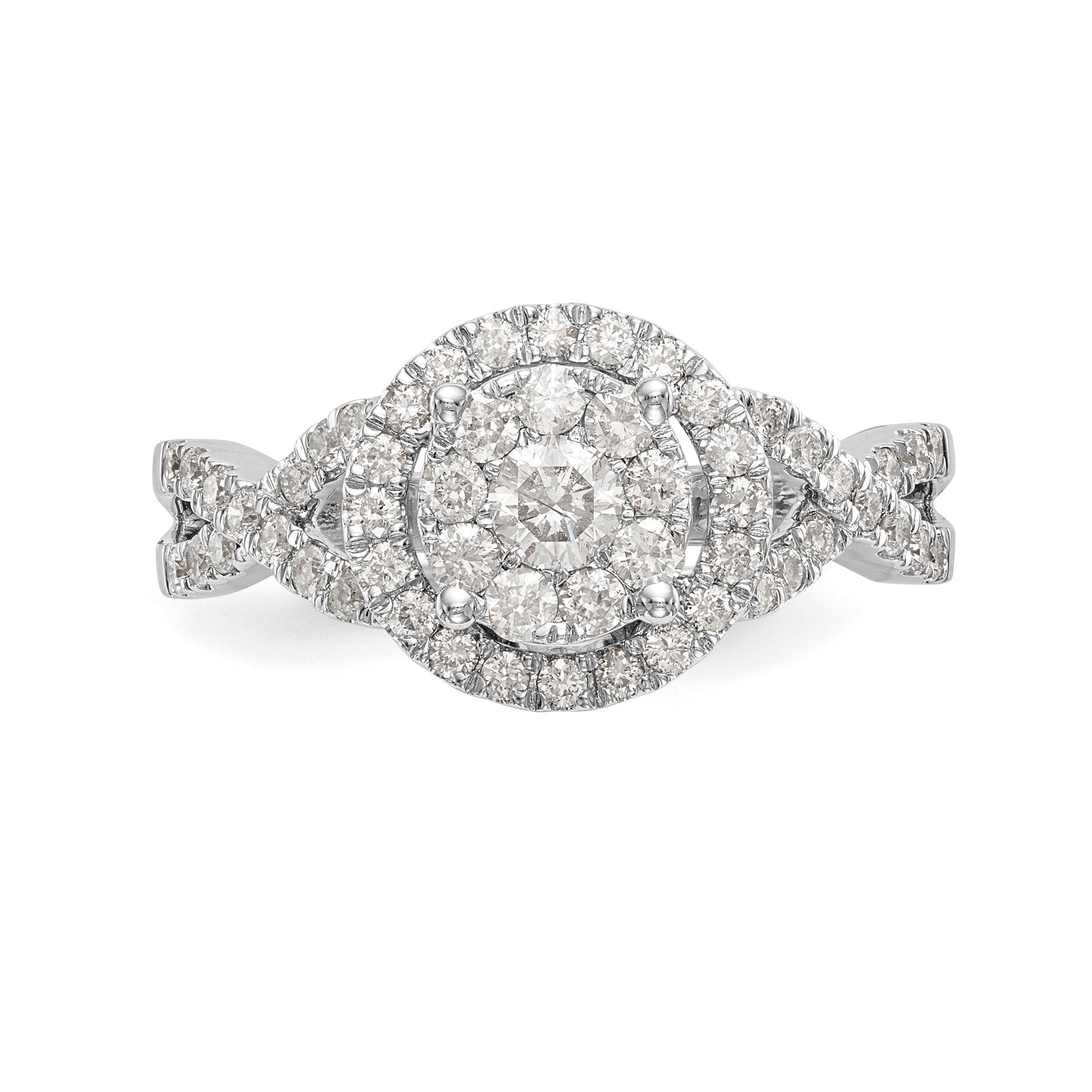 14K White Gold Halo Cluster 3/4 carat Diamond Complete Engagement Ring