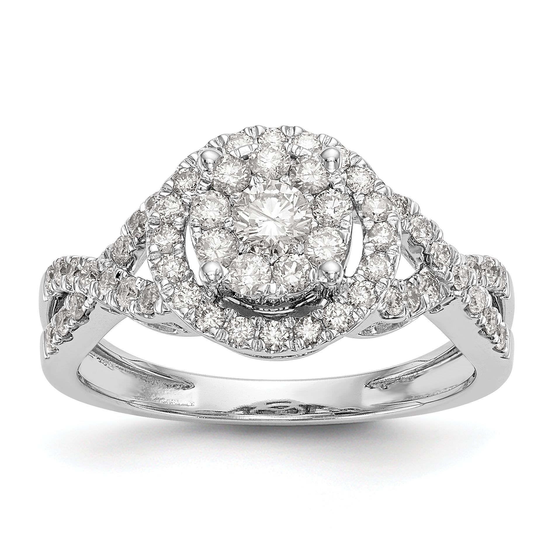 14K White Gold Halo Cluster 3/4 carat Diamond Complete Engagement Ring Main image