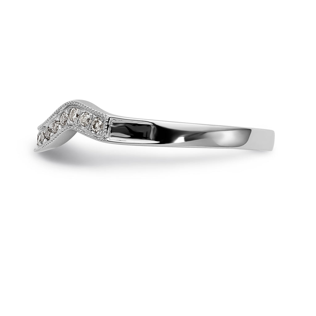 14K White Gold 1/10 carat Diamond Contoured Complete Wedding Band