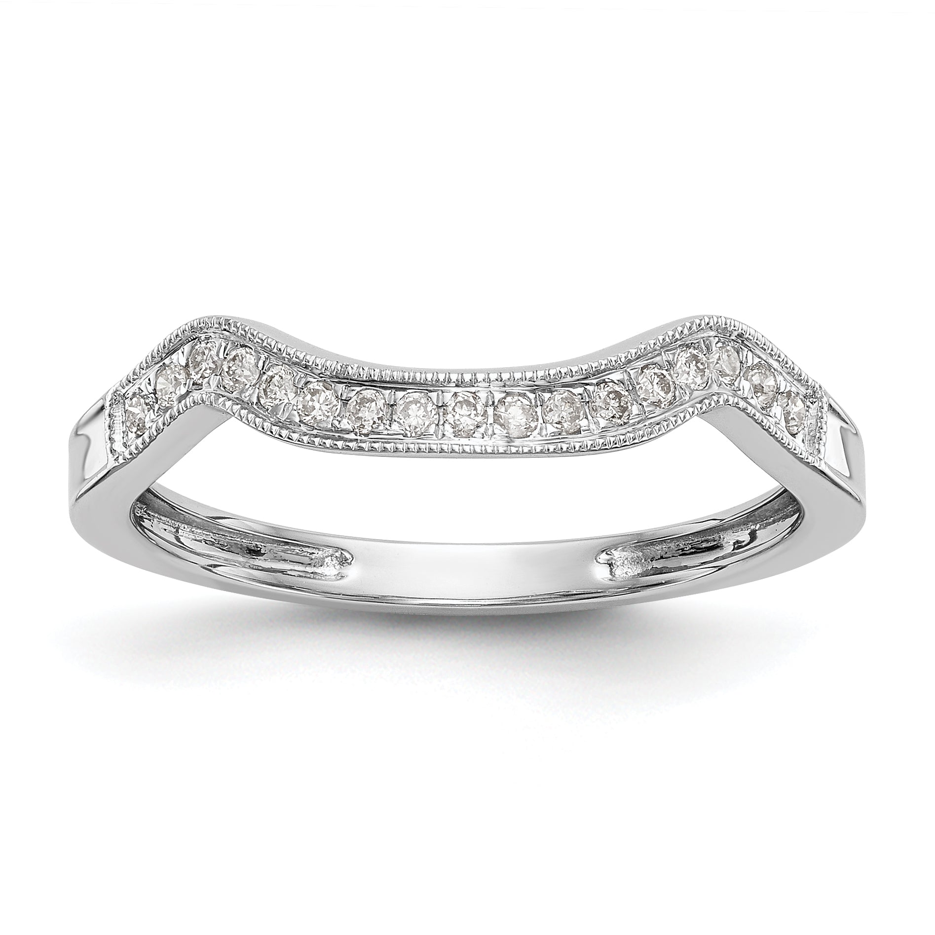 14K White Gold 1/10 carat Diamond Contoured Complete Wedding Band Main image