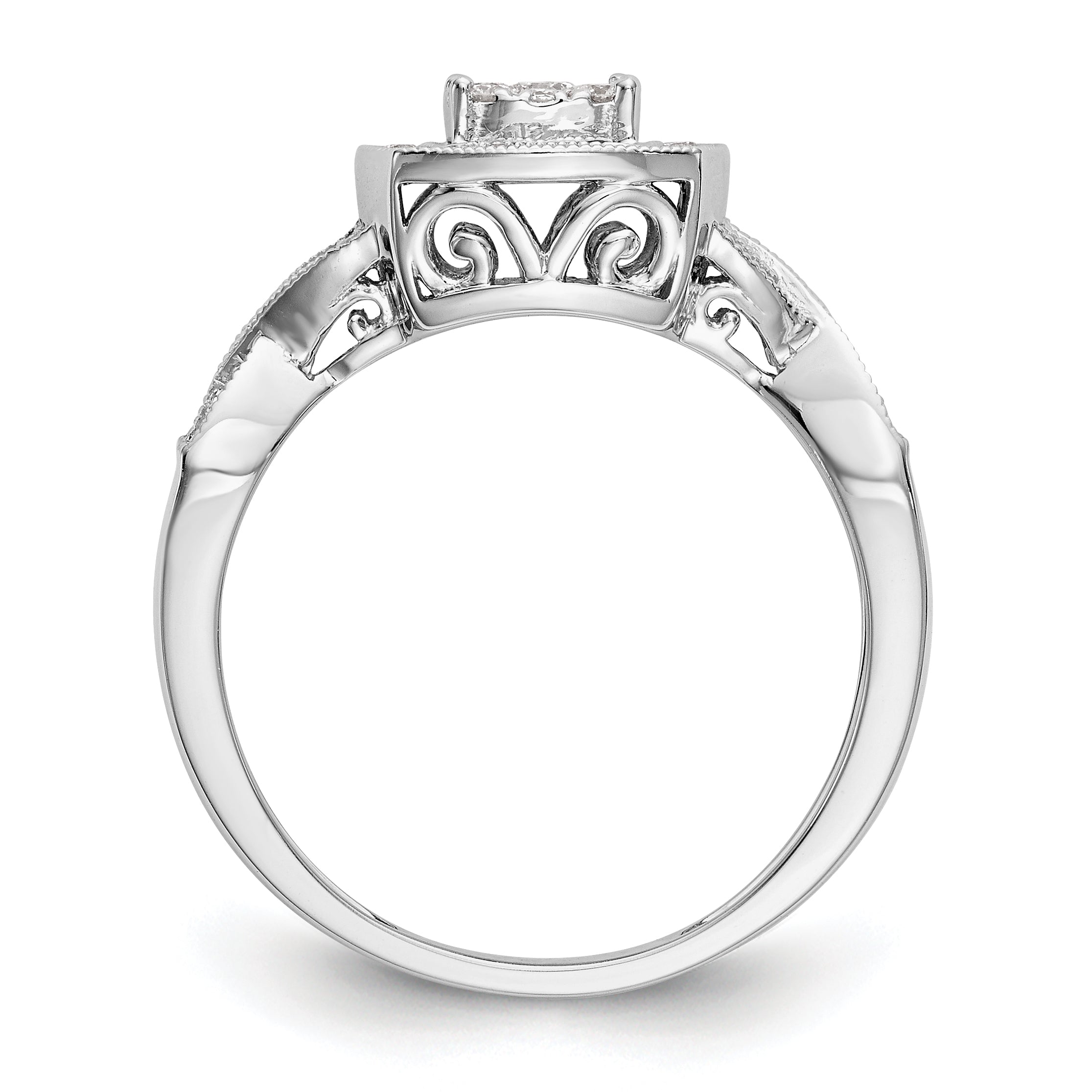 14K White Gold Square Halo Cluster 3/8 carat Diamond Complete Engagement Ring