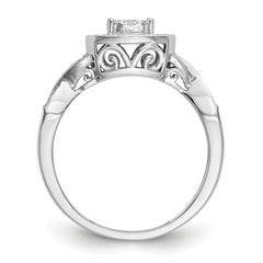 14K White Gold Square Halo Cluster 3/8 carat Diamond Complete Engagement Ring