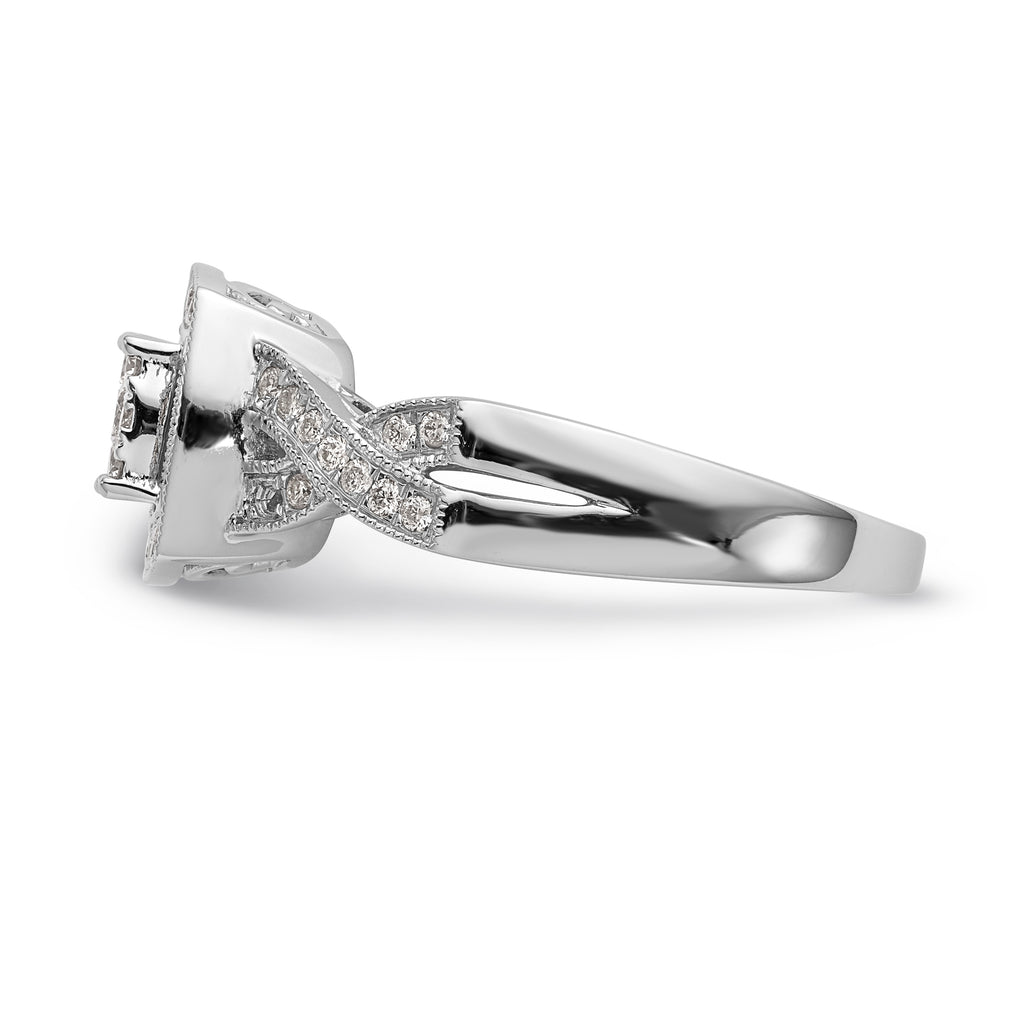 14K White Gold Square Halo Cluster 3/8 carat Diamond Complete Engagement Ring