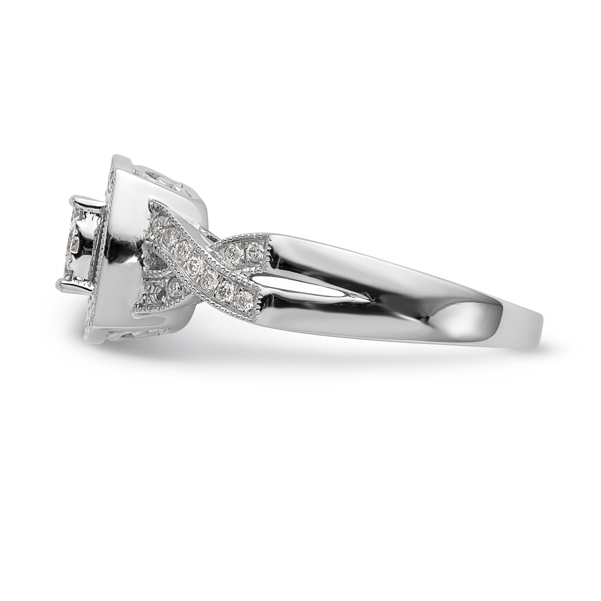 14K White Gold Square Halo Cluster 3/8 carat Diamond Complete Engagement Ring
