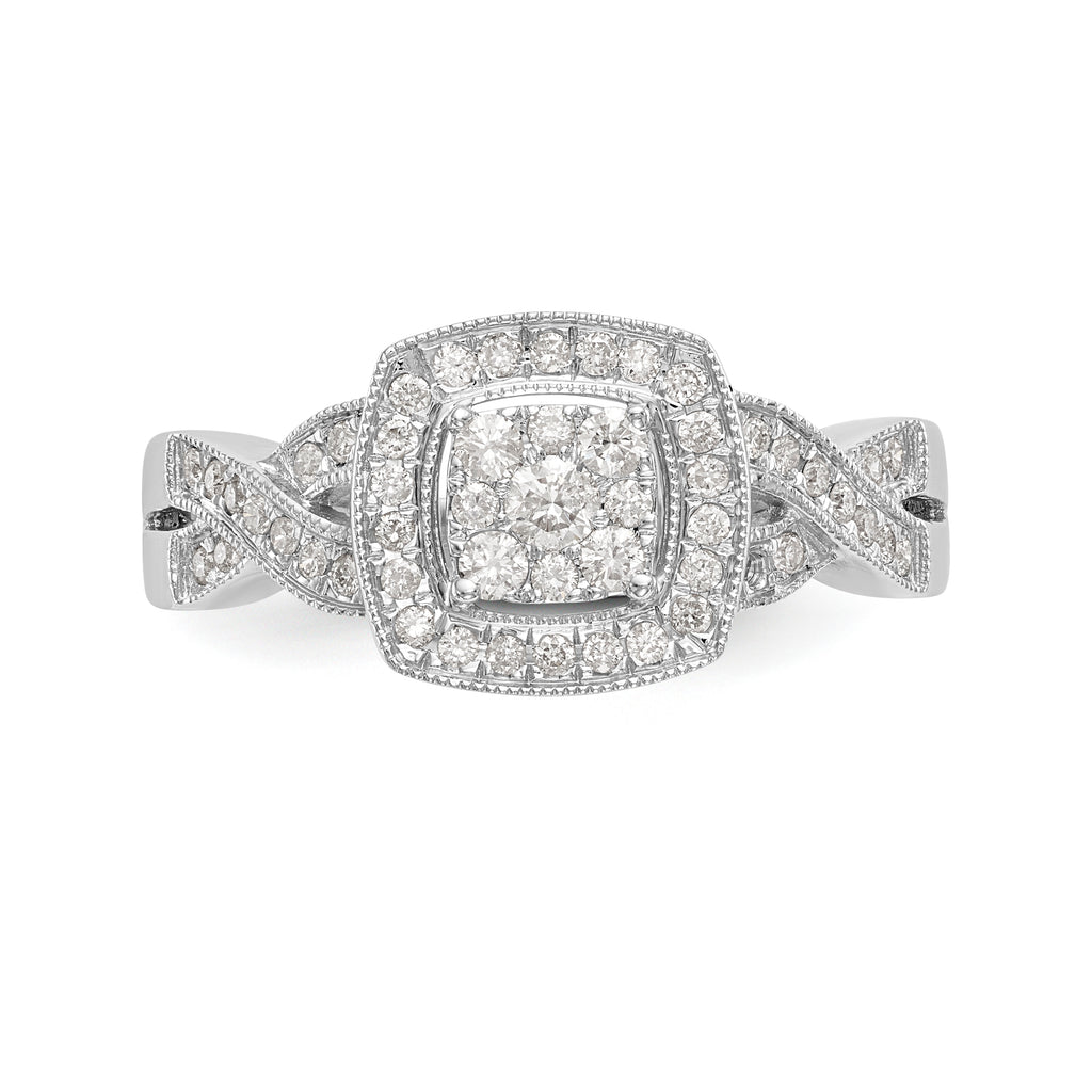 14K White Gold Square Halo Cluster 3/8 carat Diamond Complete Engagement Ring