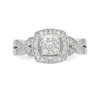 14K White Gold Square Halo Cluster 3/8 carat Diamond Complete Engagement Ring