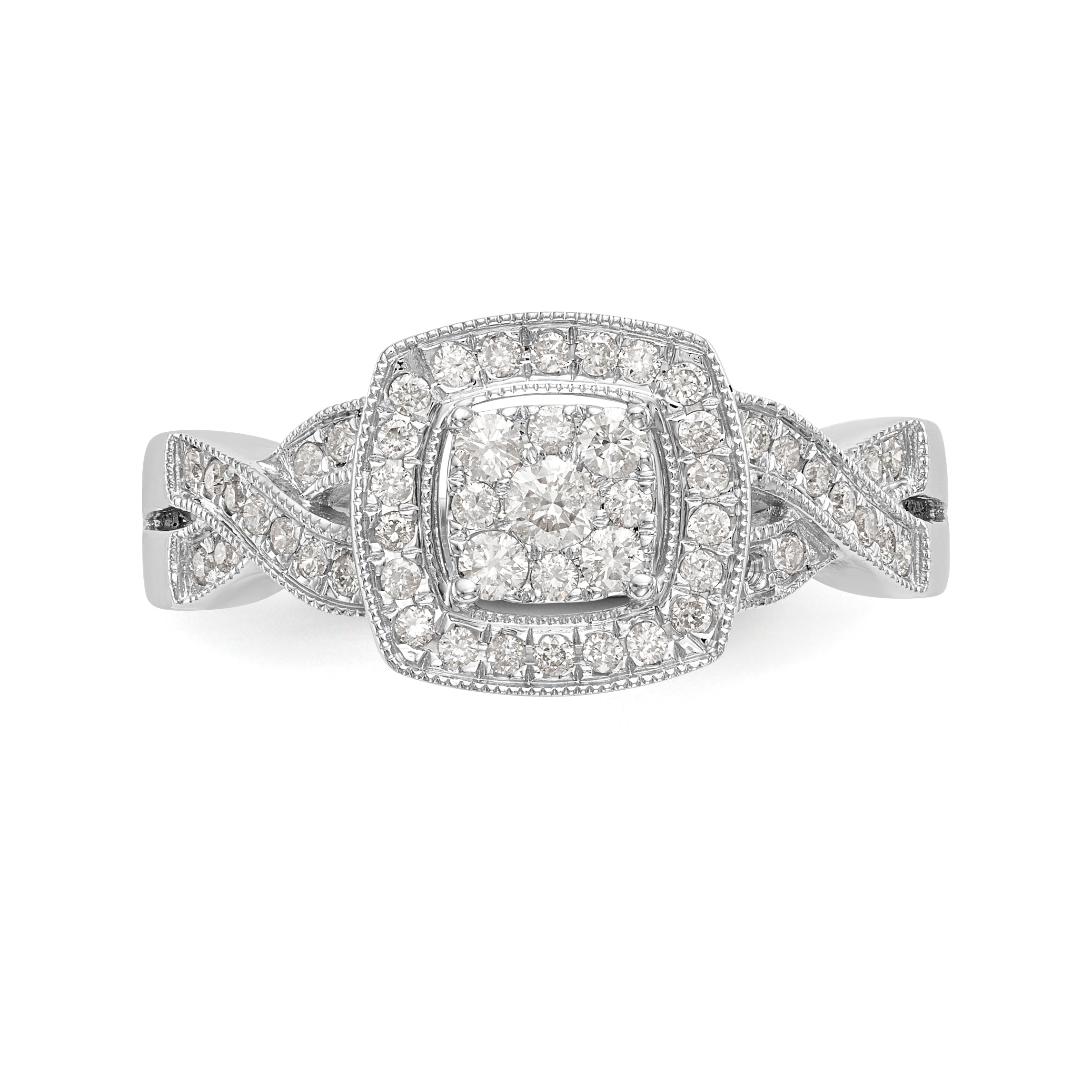 14K White Gold Square Halo Cluster 3/8 carat Diamond Complete Engagement Ring