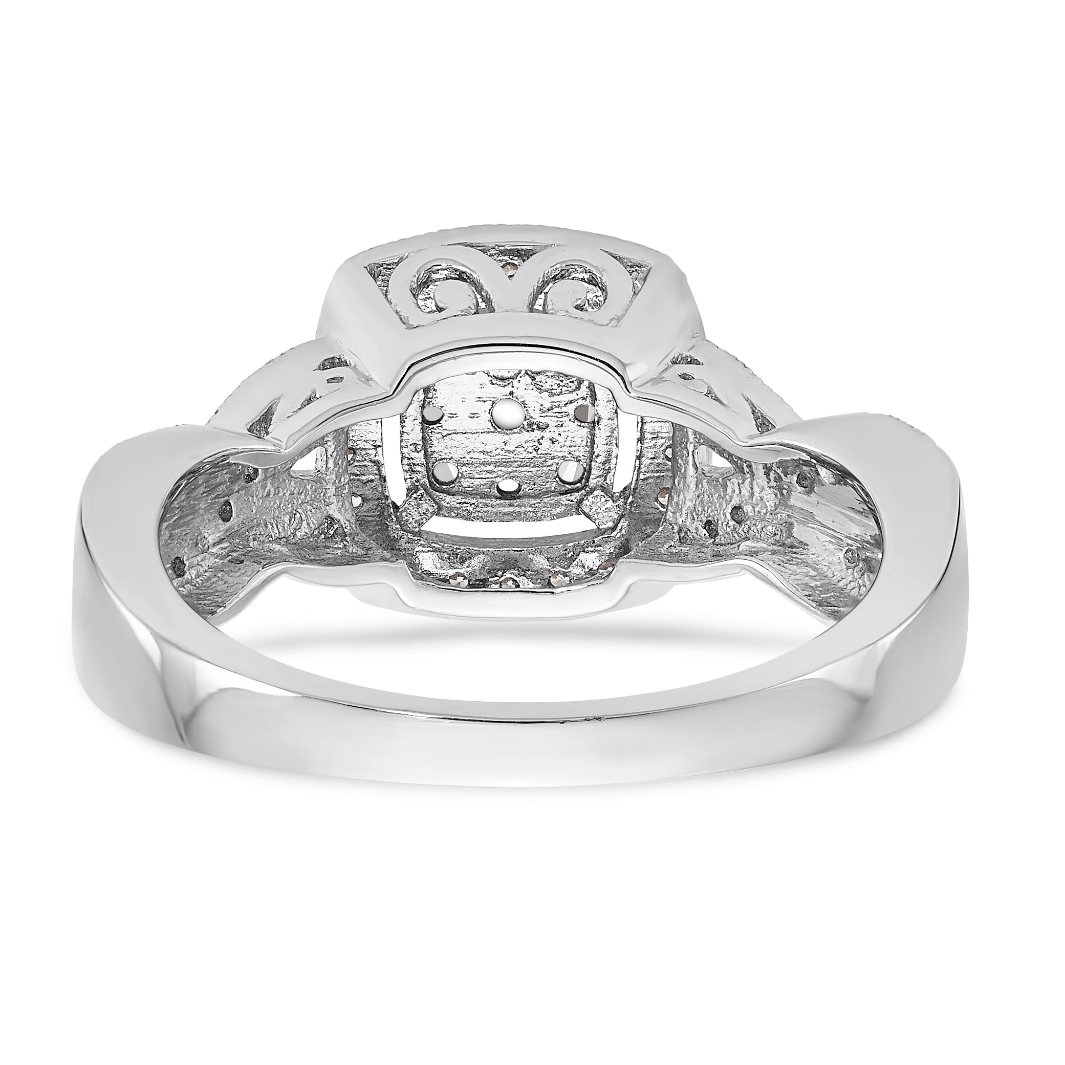 14K White Gold Square Halo Cluster 3/8 carat Diamond Complete Engagement Ring