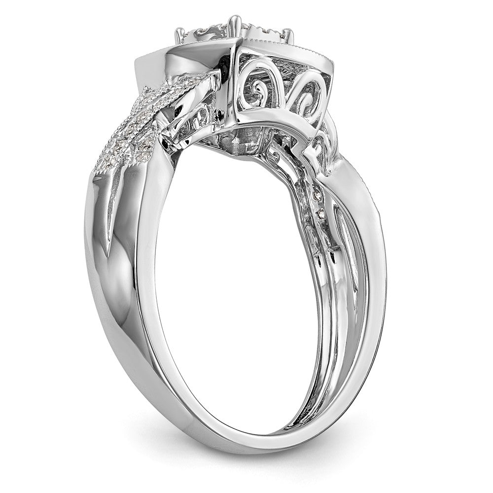 14K White Gold Square Halo Cluster 3/8 carat Diamond Complete Engagement Ring