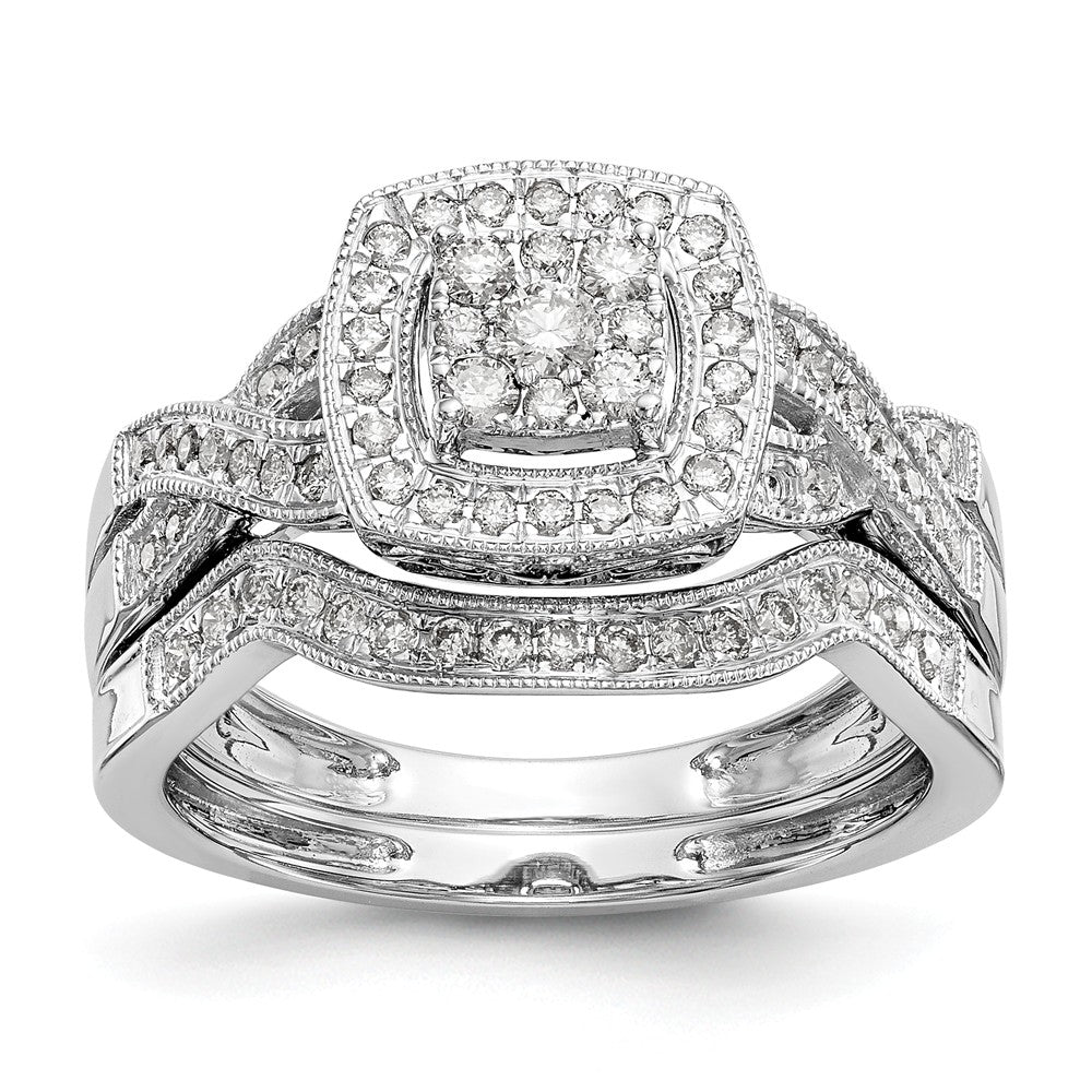 14K White Gold Complete Diamond Cluster Engagement Ring