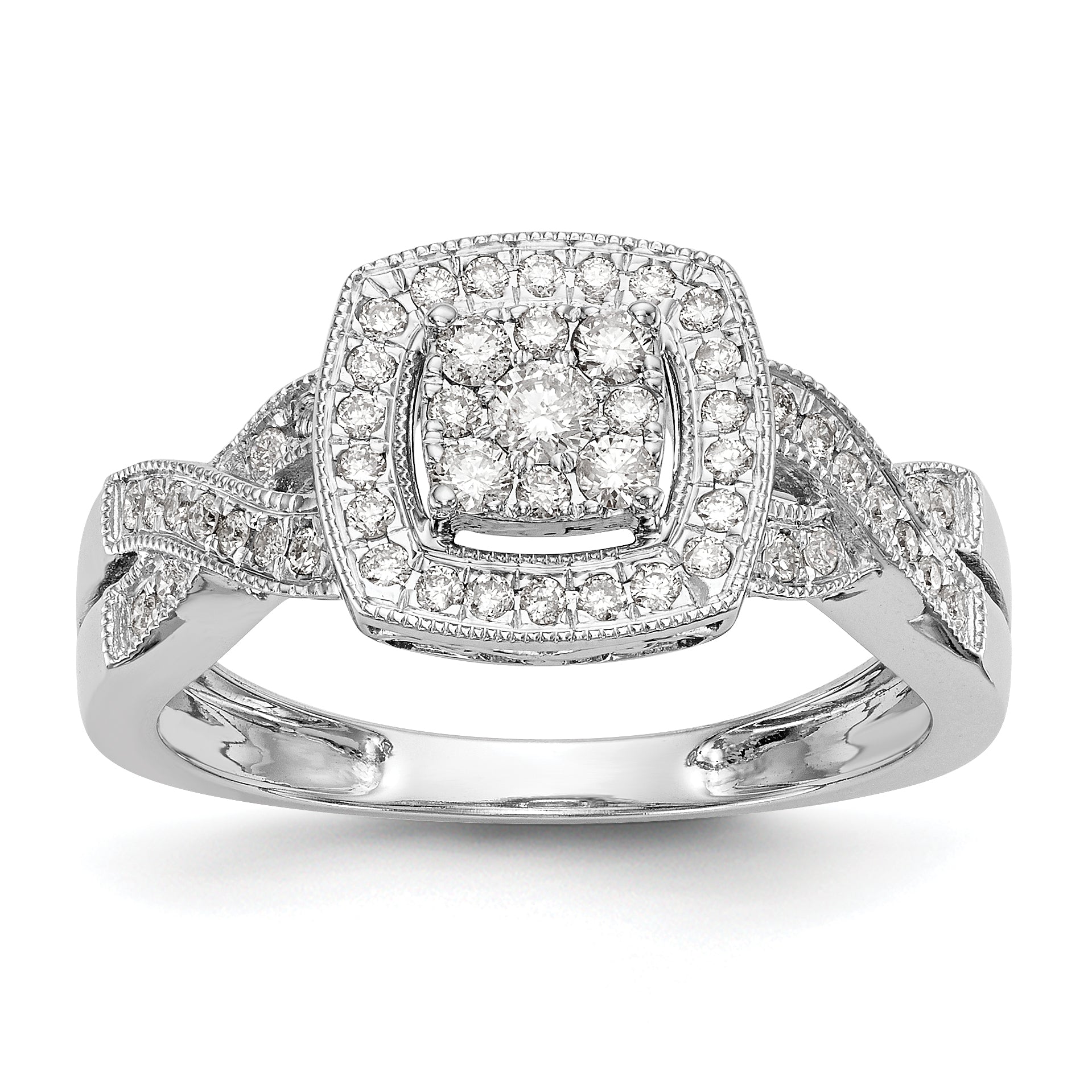 14K White Gold Square Halo Cluster 3/8 carat Diamond Complete Engagement Ring Main image