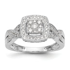 14K White Gold Square Halo Cluster 3/8 carat Diamond Complete Engagement Ring