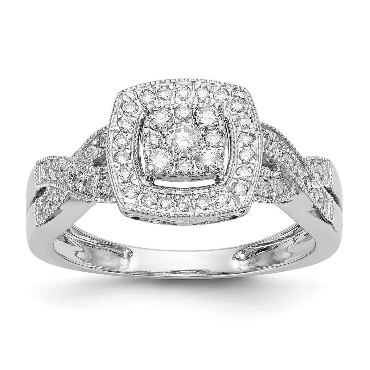 14K White Gold Square Halo Cluster 3/8 carat Diamond Complete Engagement Ring