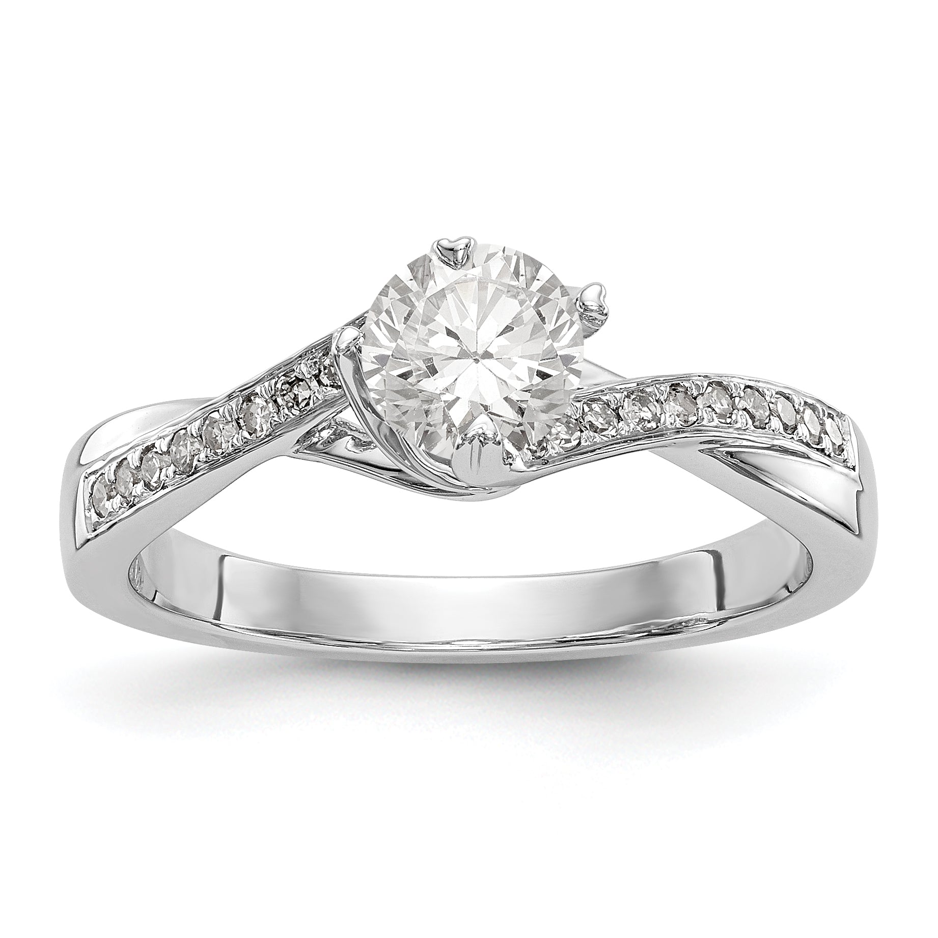 14K White Gold By-Pass (Holds 1/2 carat (5.00mm) Round Center) 1/10 carat Diamond Semi-mount Engagement Ring Main image