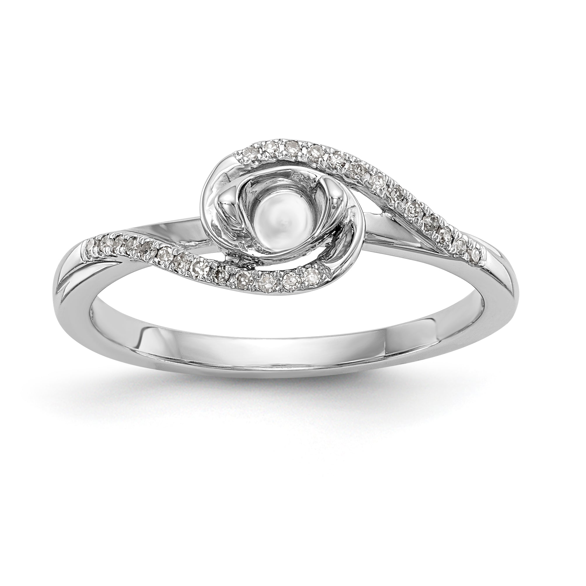 14K White Gold By-Pass (Holds 1/6 carat (3.6mm) Round Center) 1/15 carat Diamond Semi-mount Engagement Ring Main image