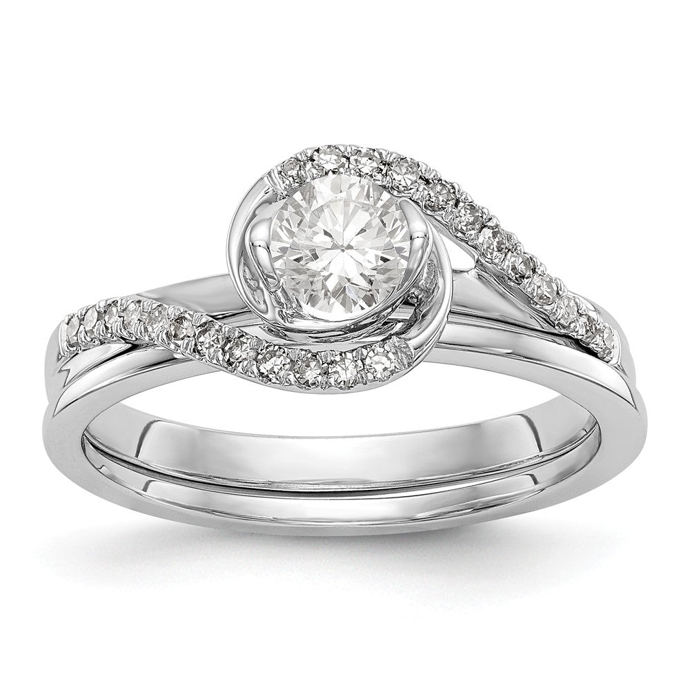 14K White Gold Diamond Round Semi-mount By-Pass Engagement Ring