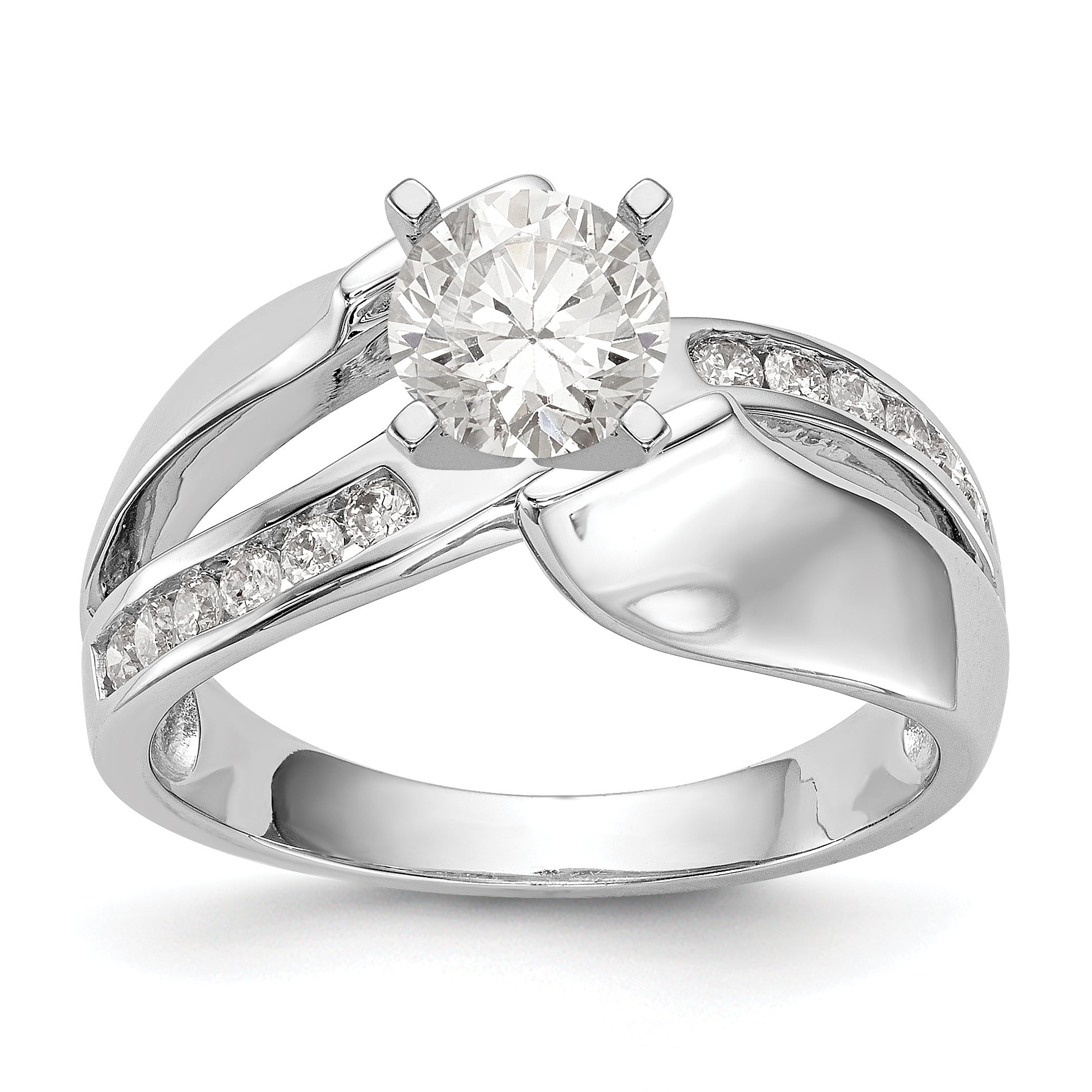 14K White Gold By-Pass Peg Set 1/5 carat Diamond Semi-mount Engagement Ring Main image