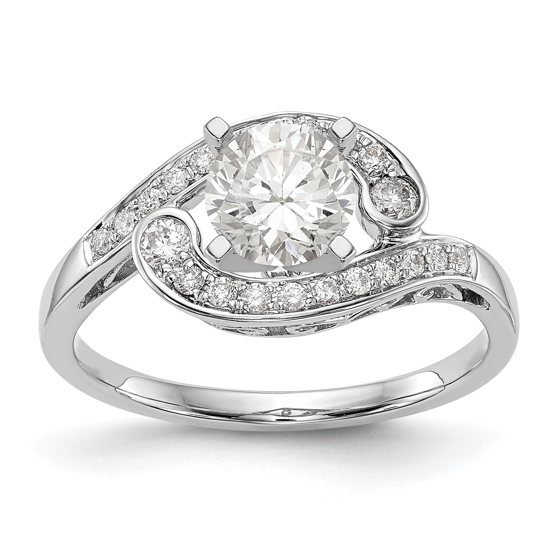 14K White Gold By-Pass Peg Set 1/4 carat Diamond Semi-mount Engagement Ring Main image