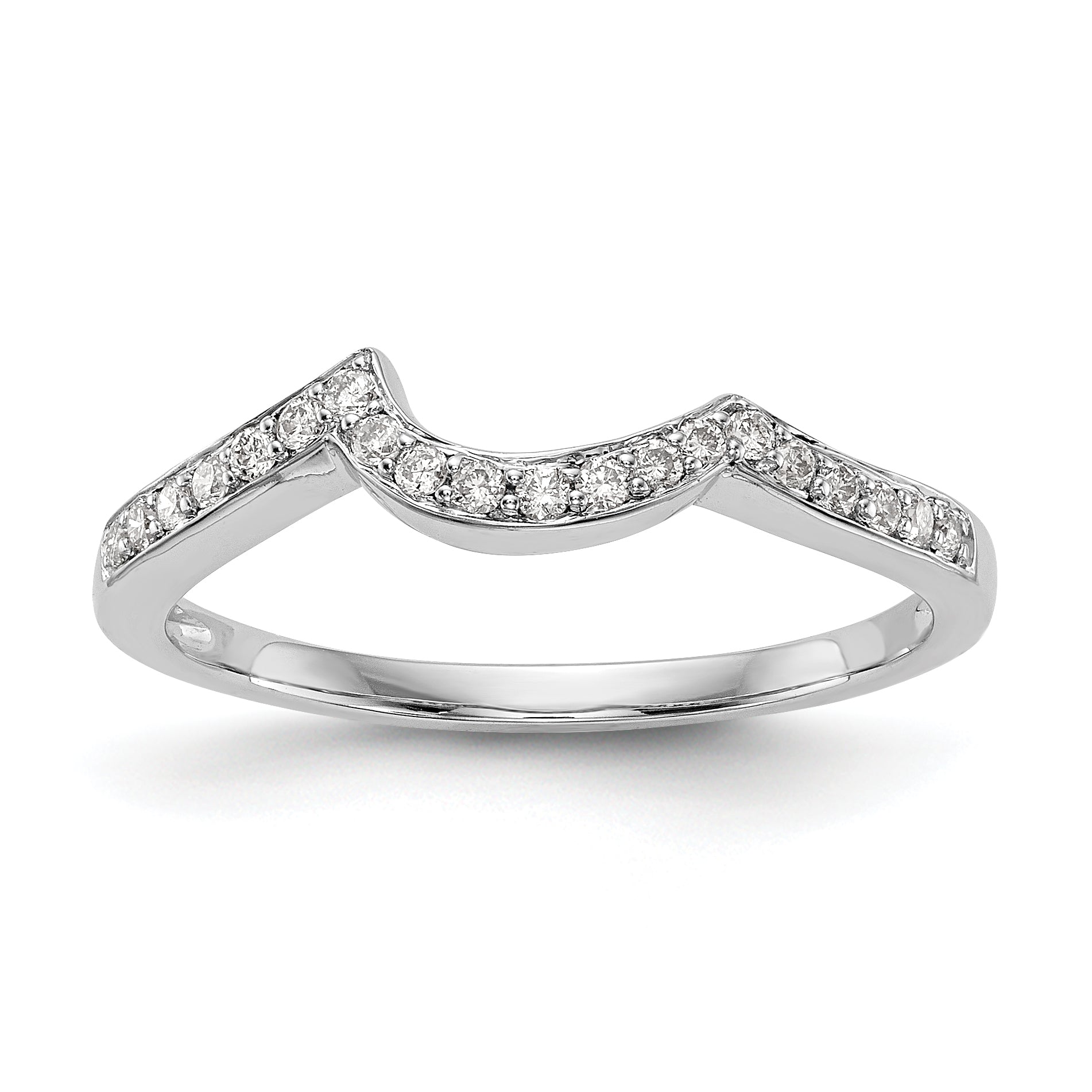 14K White Gold 1/6 carat Diamond Contoured Complete Wedding Band Main image