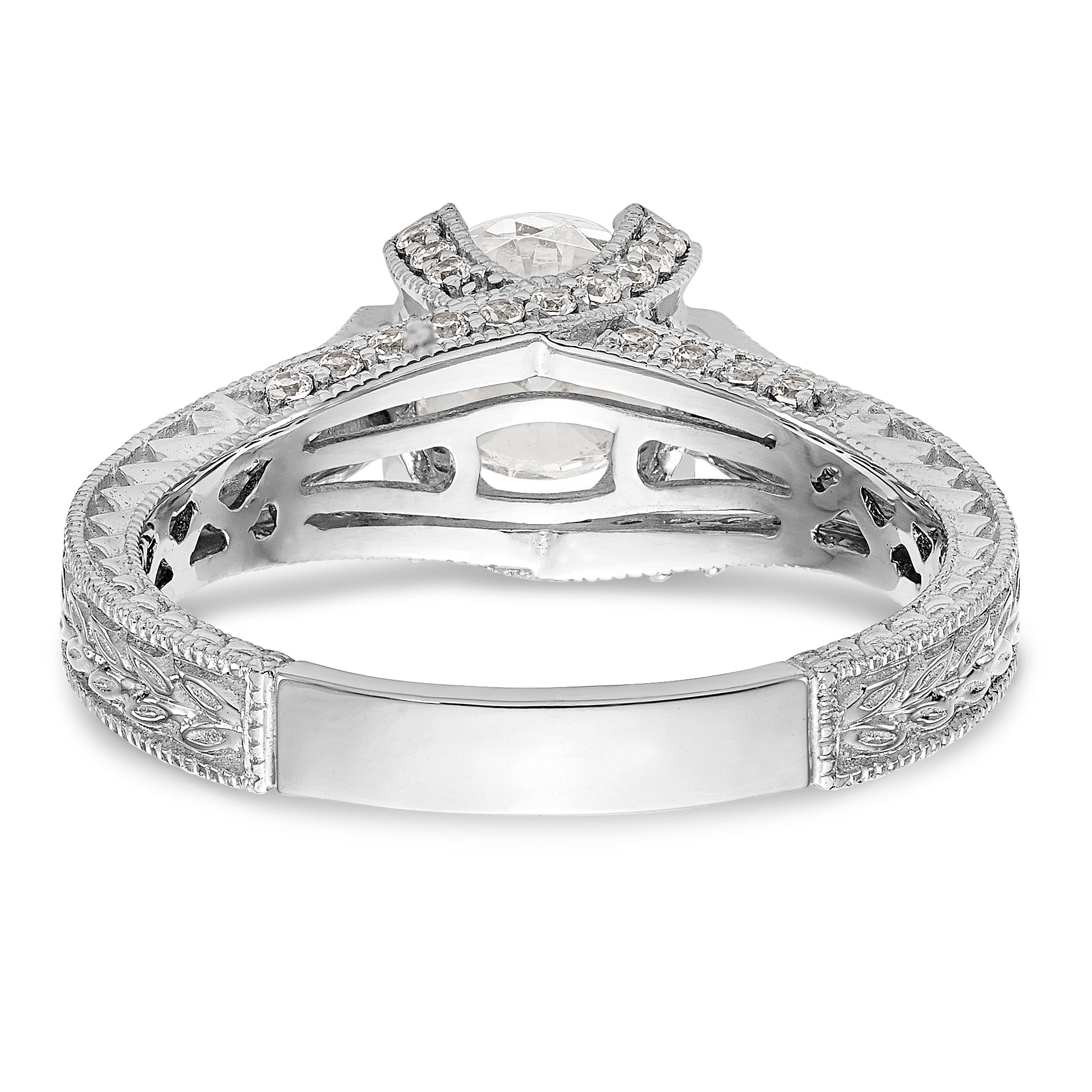 14K White Gold (Holds 1 carat (6.5mm) Round Center) 1/3 carat Diamond Semi-Mount Engagement Ring