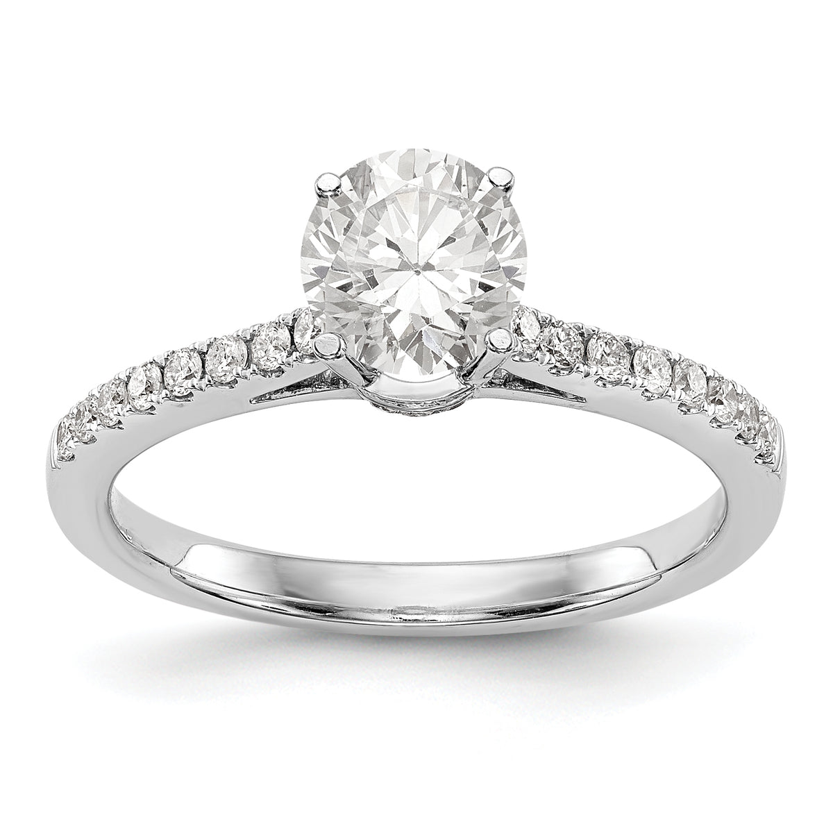 14K White Gold (Holds 1/2 carat (5.00mm) Round Center) 1/5 carat Diamond Semi-Mount Engagement Ring