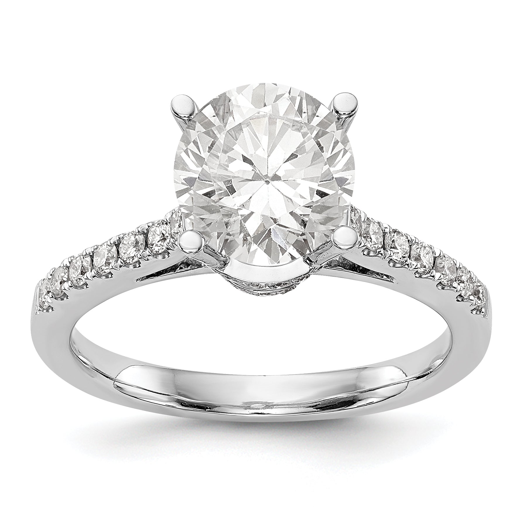 14K White Gold (Holds 1.25 carat (7.00mm) Round Center) 3/8 carat Diamond Semi-Mount Engagement Ring Main image