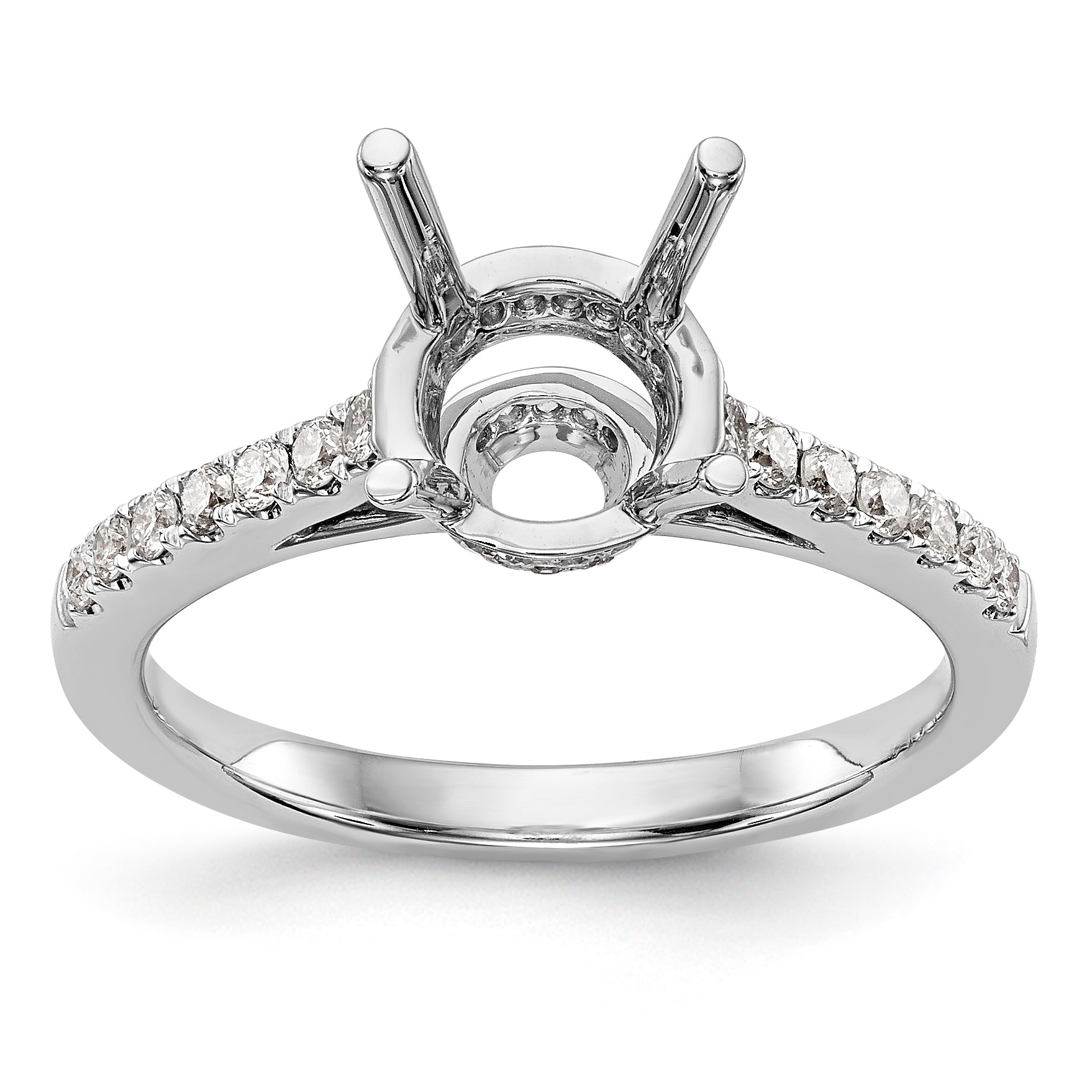 14K White Gold (Holds 1.5 carat (7.50mm) Round Center) 1/3 carat Diamond Semi-Mount Engagement Ring Main image