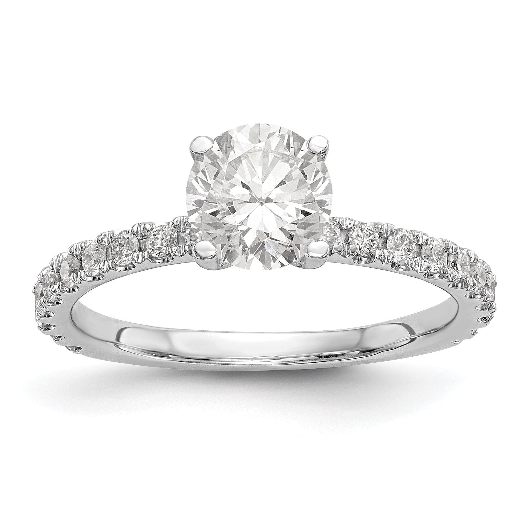 14K White Gold (Holds 1 carat (6.5mm) Round Center) 1/3 carat Diamond Semi-Mount Engagement Ring Main image