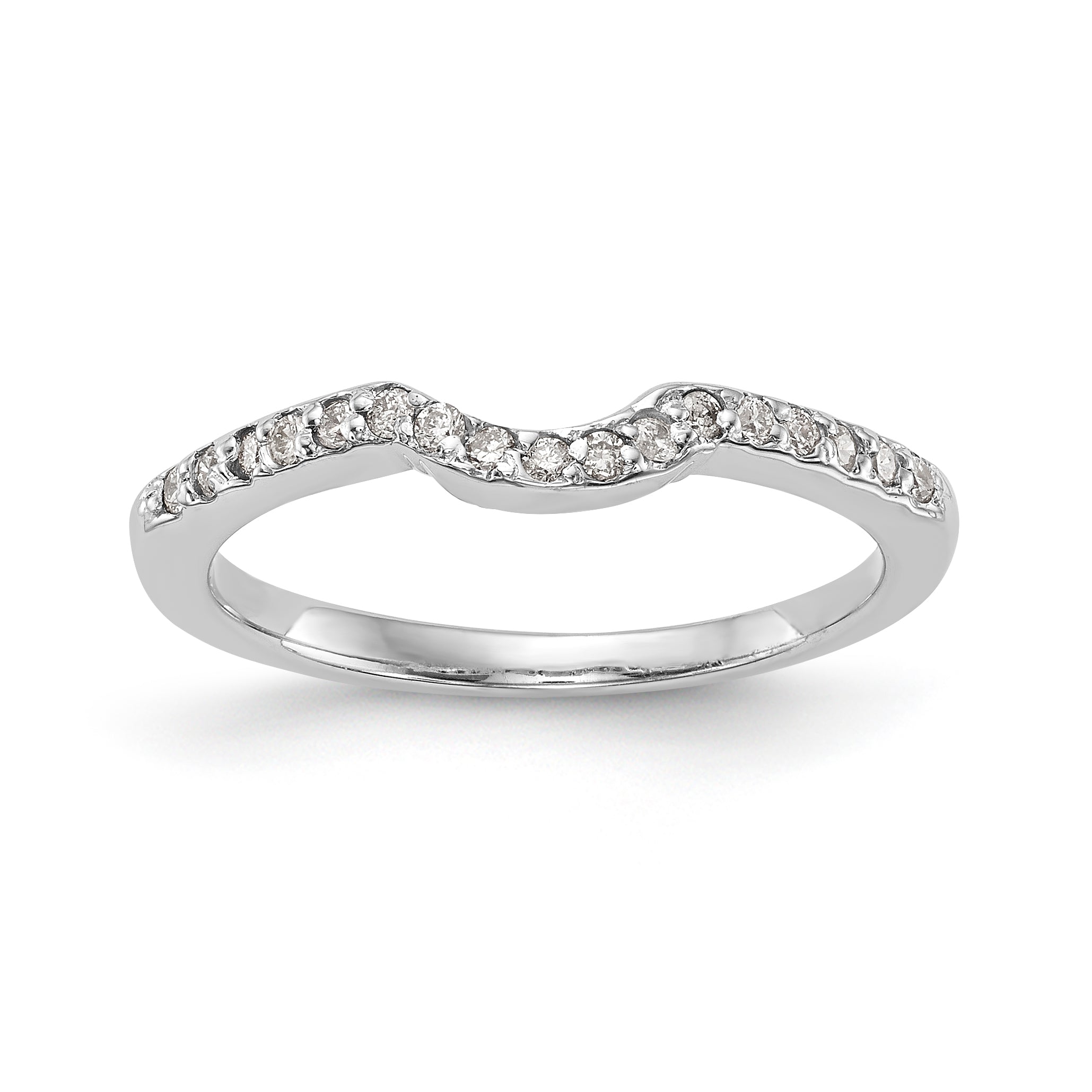 14K White Gold 1/8 carat Diamond Contoured Complete Wedding Band Main image