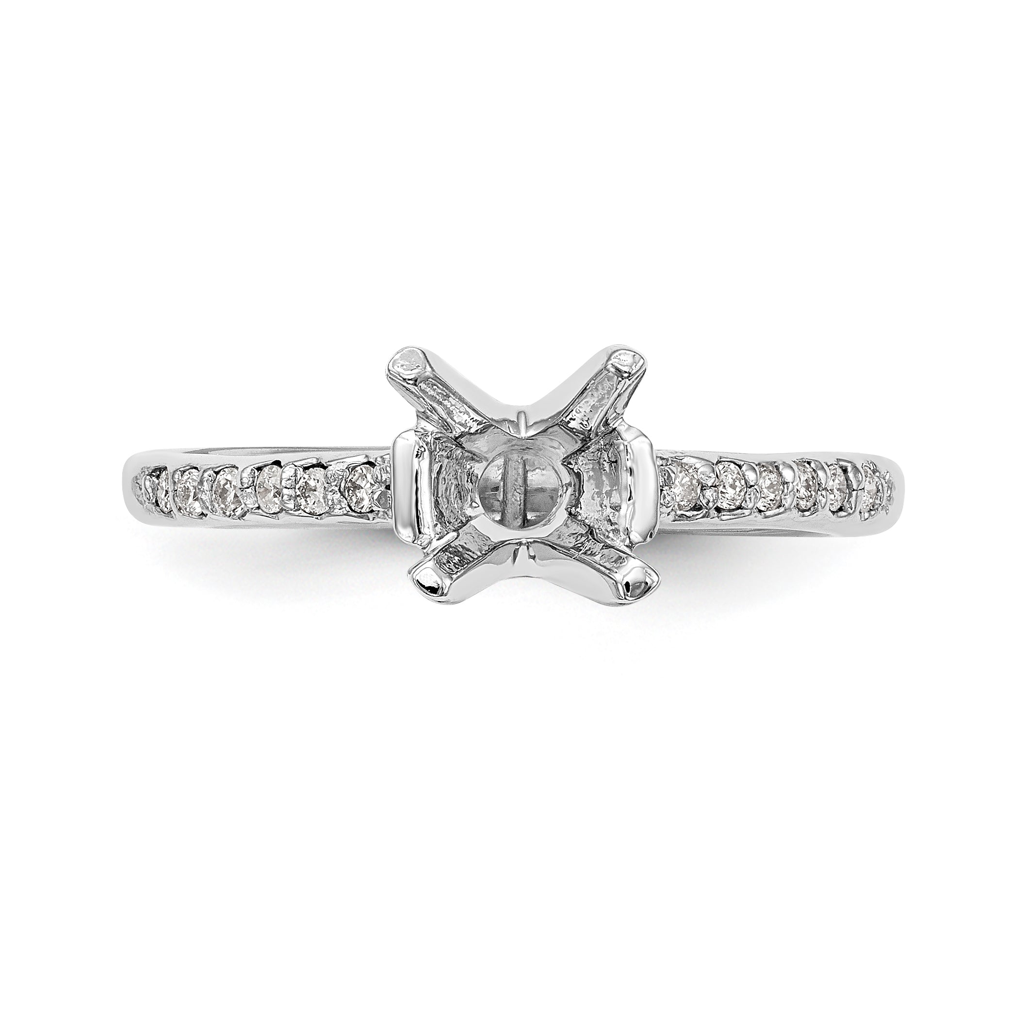 14K White Gold (Holds 2 carat (8.00mm) Round Center) 1/8 carat Diamond Semi-Mount Engagement Ring
