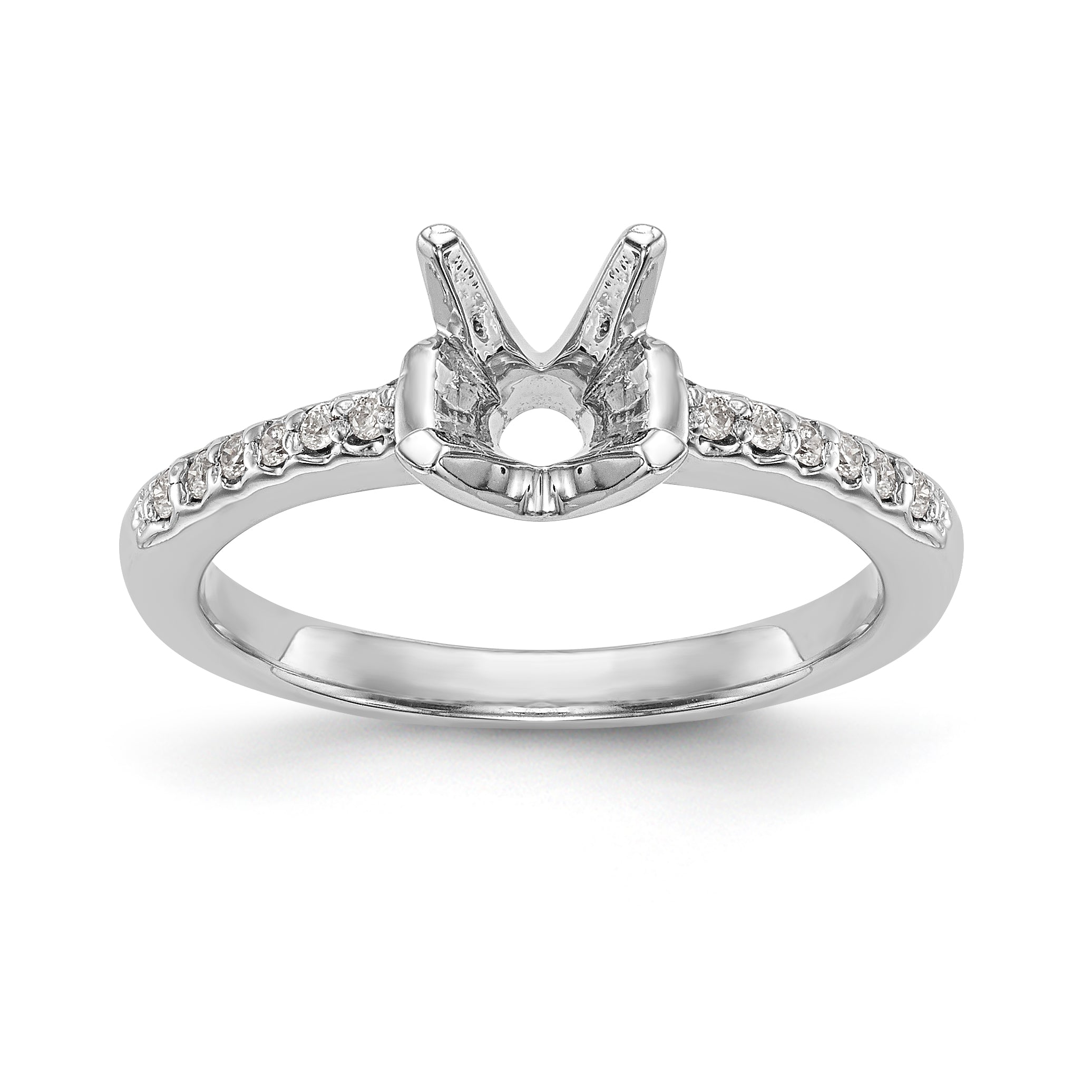 14K White Gold (Holds 2 carat (8.00mm) Round Center) 1/8 carat Diamond Semi-Mount Engagement Ring Main image