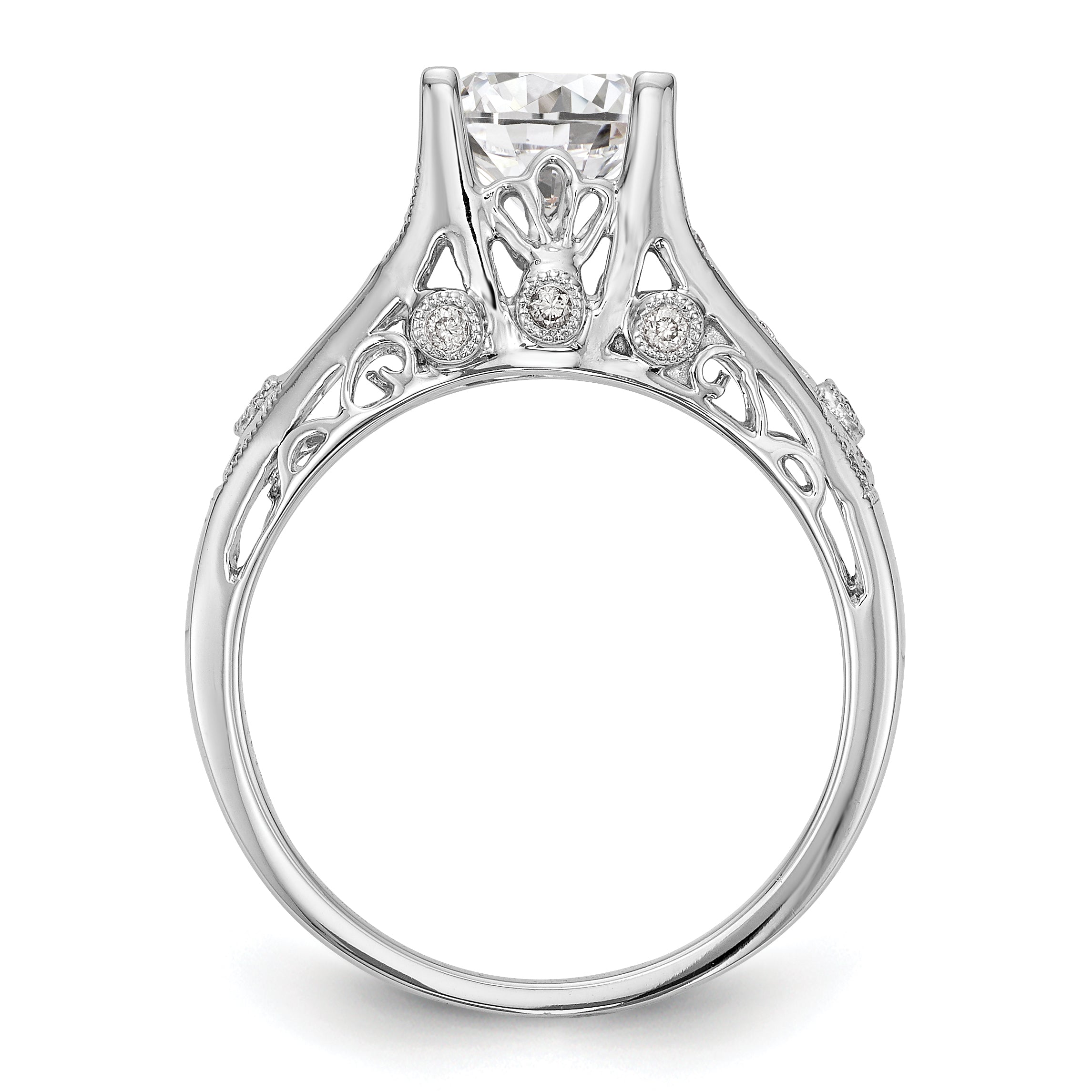 14K White Gold (Holds 1 carat (6.5mm) Round Center) 1/8 carat Diamond Semi-Mount Engagement Ring Secondary image