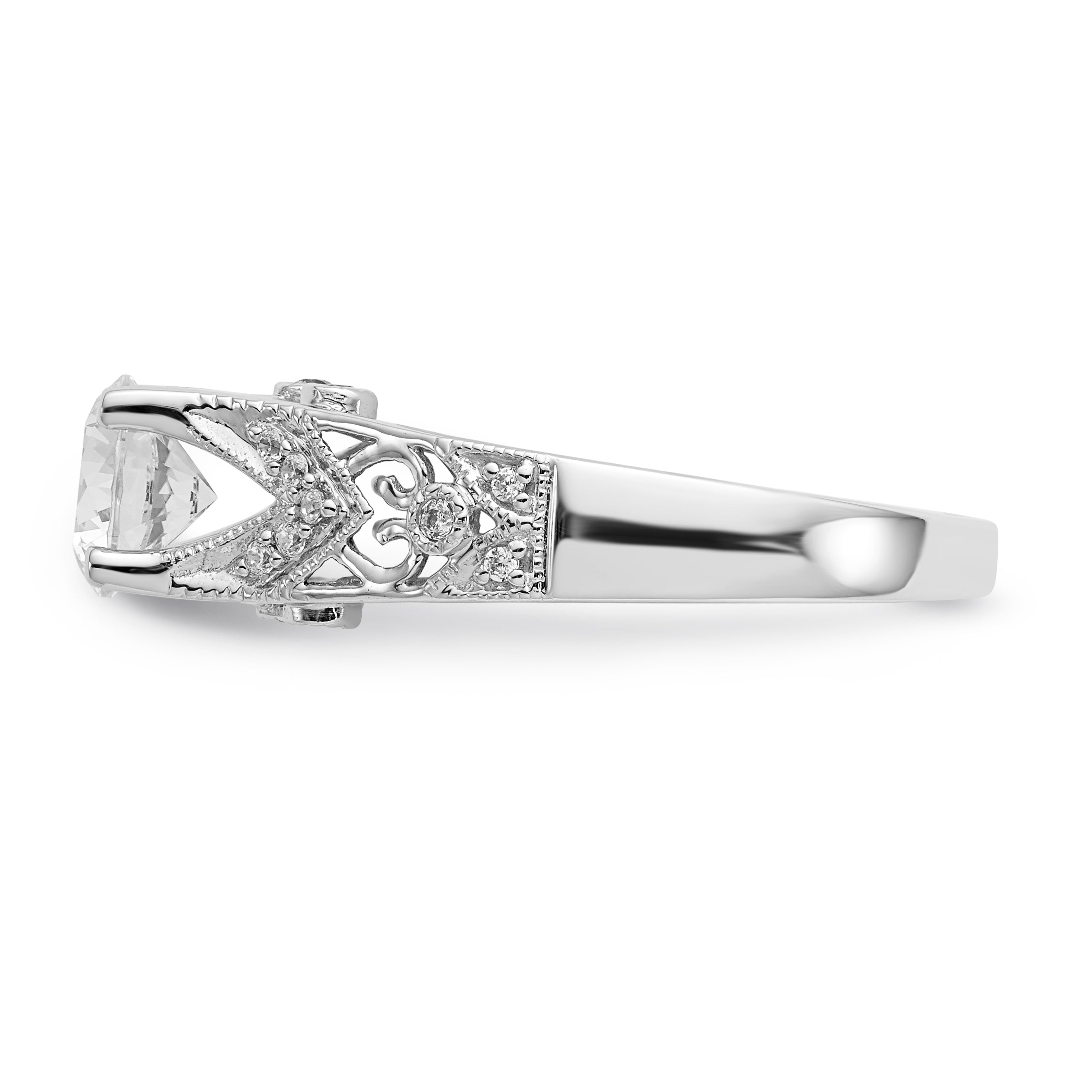 14K White Gold (Holds 1 carat (6.5mm) Round Center) 1/8 carat Diamond Semi-Mount Engagement Ring