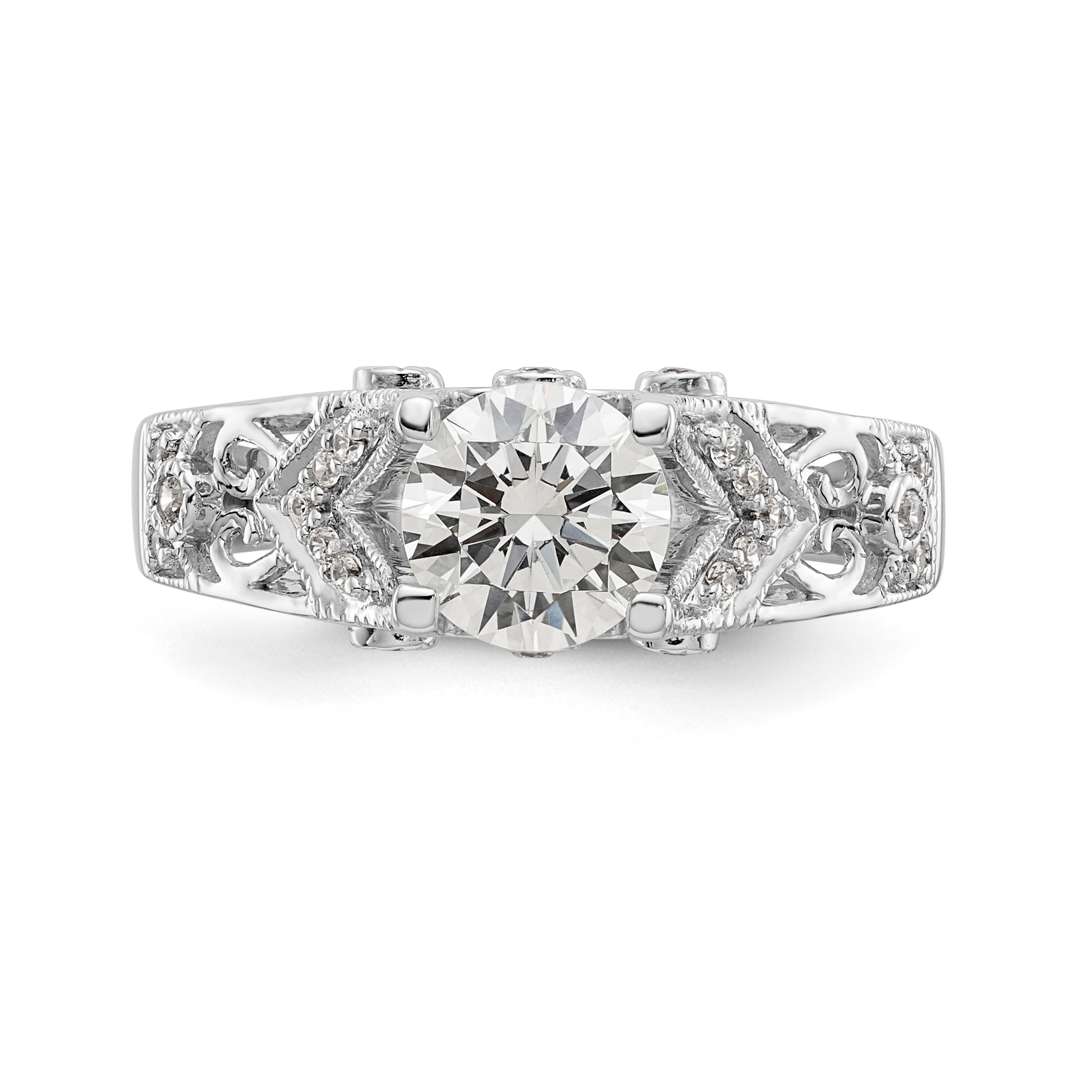 14K White Gold (Holds 1 carat (6.5mm) Round Center) 1/8 carat Diamond Semi-Mount Engagement Ring