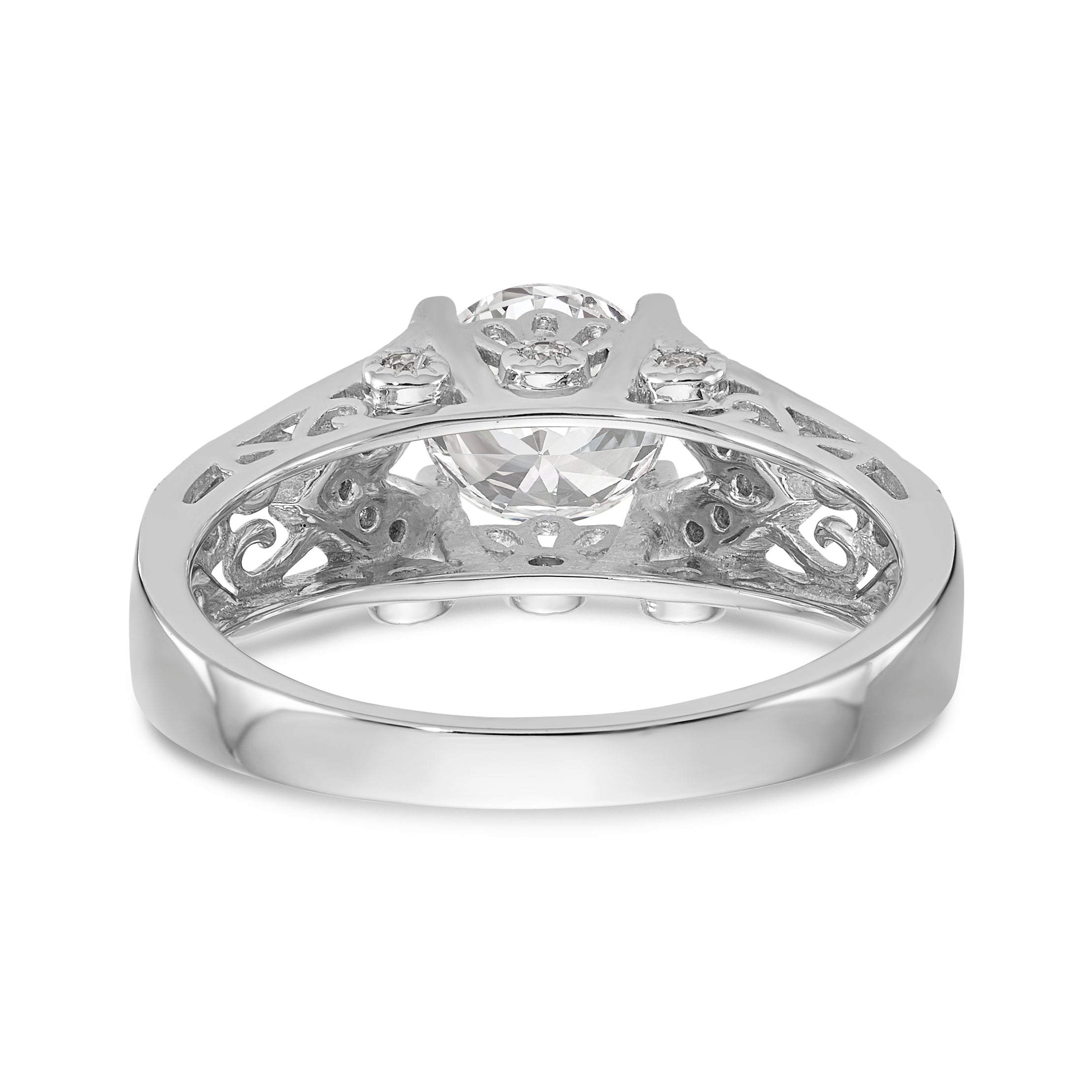 14K White Gold (Holds 1 carat (6.5mm) Round Center) 1/8 carat Diamond Semi-Mount Engagement Ring