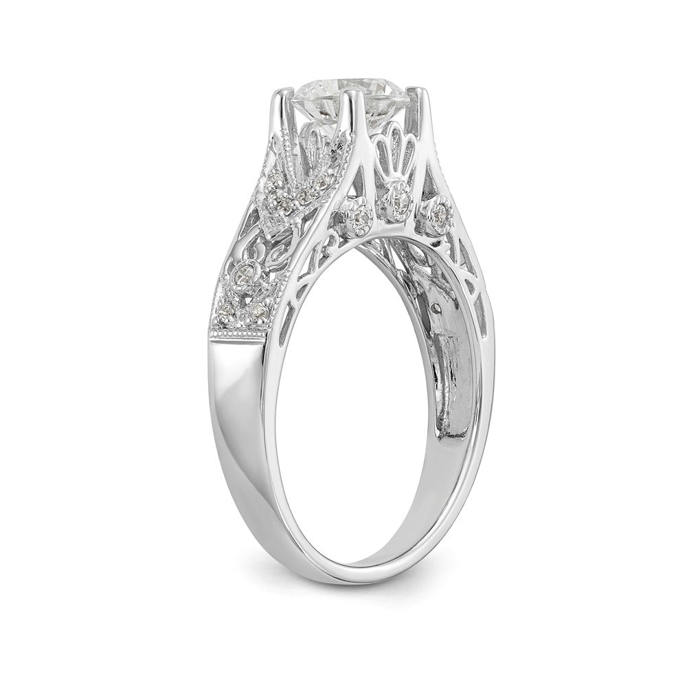 14K White Gold (Holds 1 carat (6.5mm) Round Center) 1/8 carat Diamond Semi-Mount Engagement Ring
