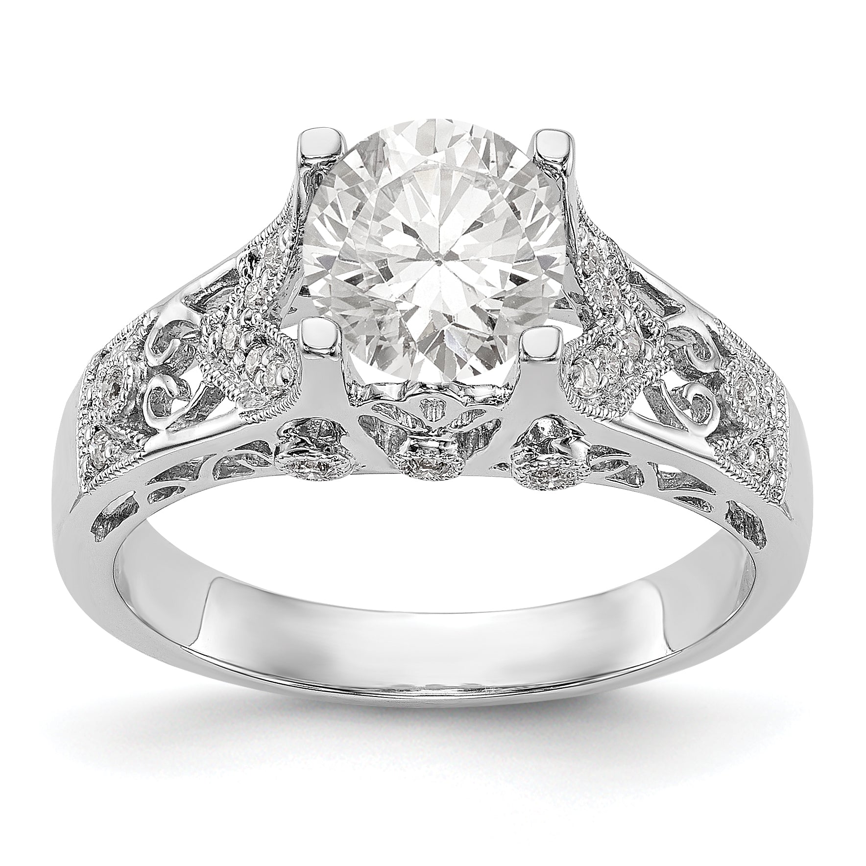 14K White Gold (Holds 1 carat (6.5mm) Round Center) 1/8 carat Diamond Semi-Mount Engagement Ring Main image