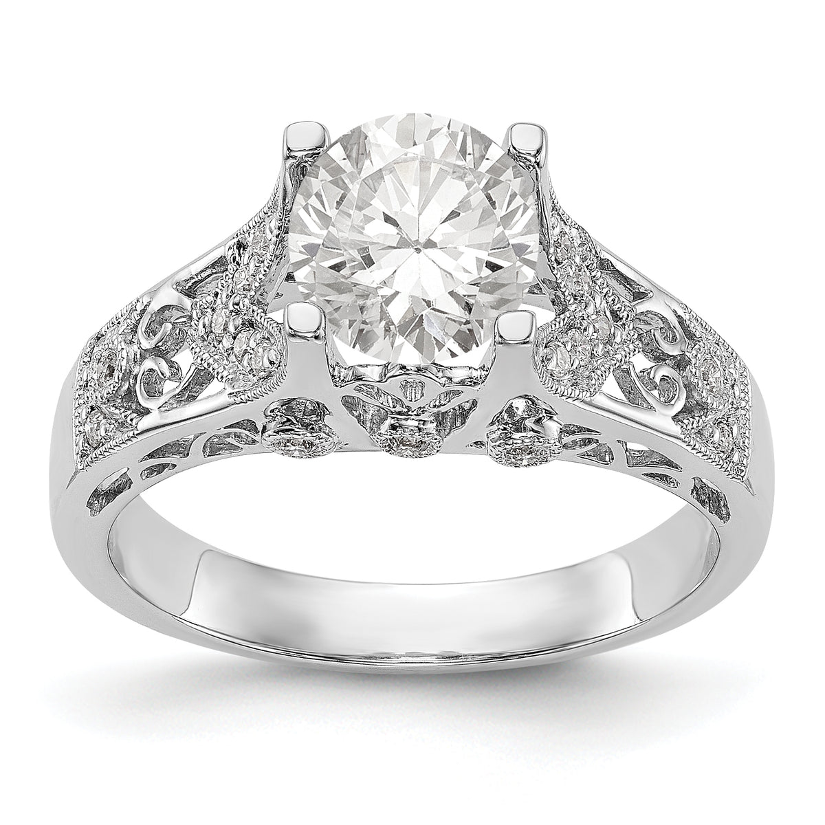 14K White Gold (Holds 1 carat (6.5mm) Round Center) 1/8 carat Diamond Semi-Mount Engagement Ring