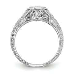14K White Gold (Holds 1/6 carat (3.5mm) Round Center Hexagon Bezel) 1/20 carat Diamond Semi-Mount Engagement Ring