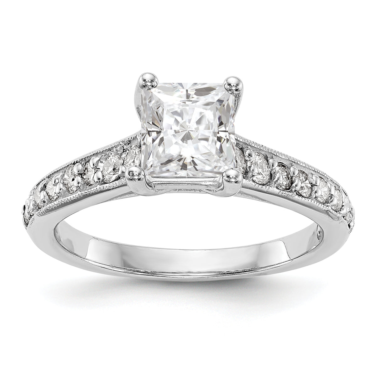 14K White Gold (Holds 1 carat (5.5mm) Princess Center) 1/3 carat Diamond Semi-Mount Engagement Ring