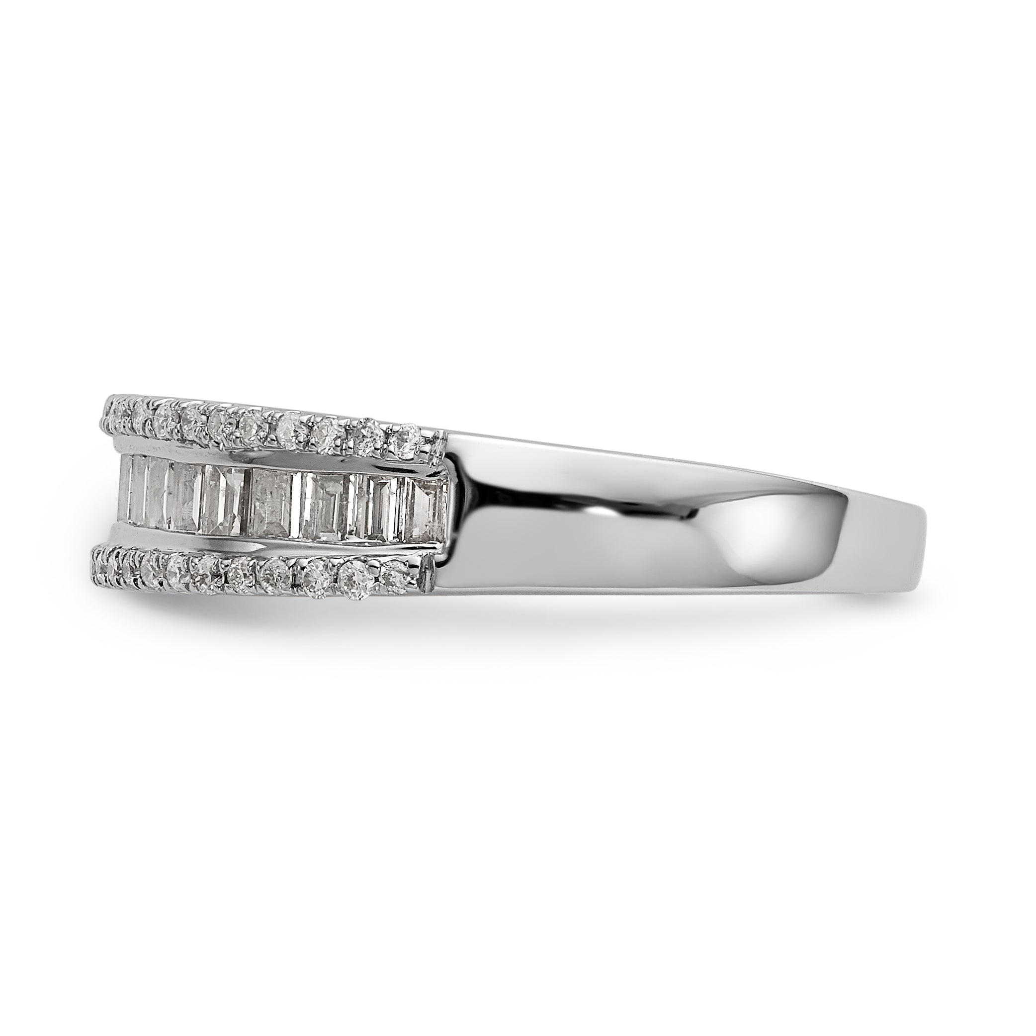 14K White Gold 3/8 carat Round/Baguette Diamond Complete Wedding Band