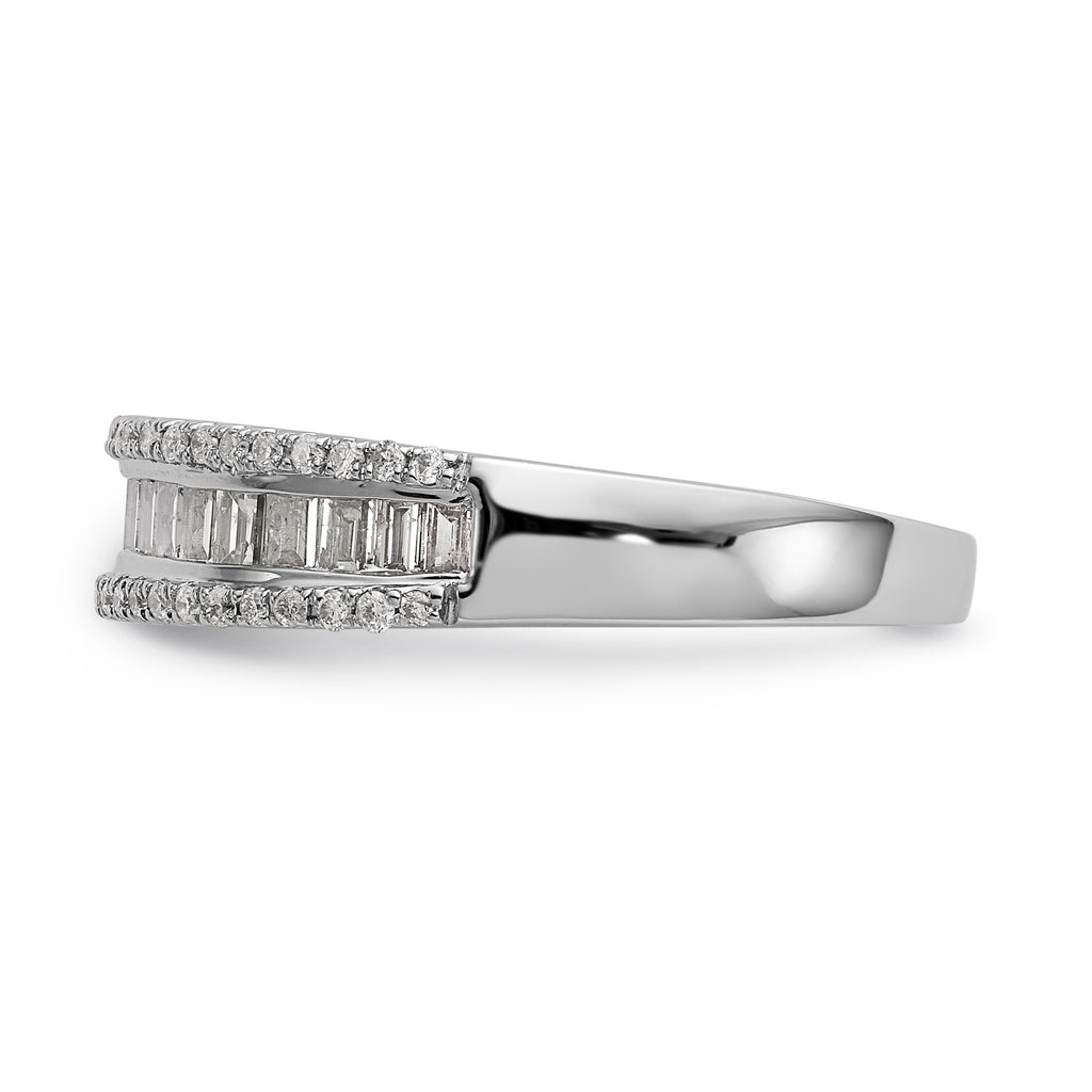 14K White Gold 3/8 carat Round/Baguette Diamond Complete Wedding Band