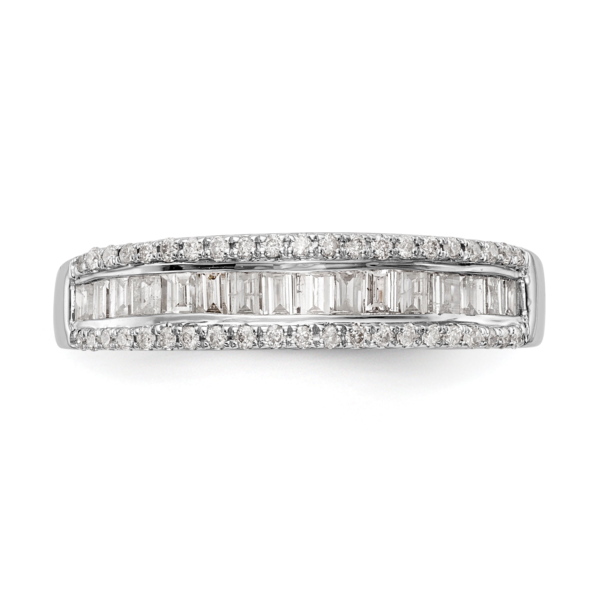 14K White Gold 3/8 carat Round/Baguette Diamond Complete Wedding Band