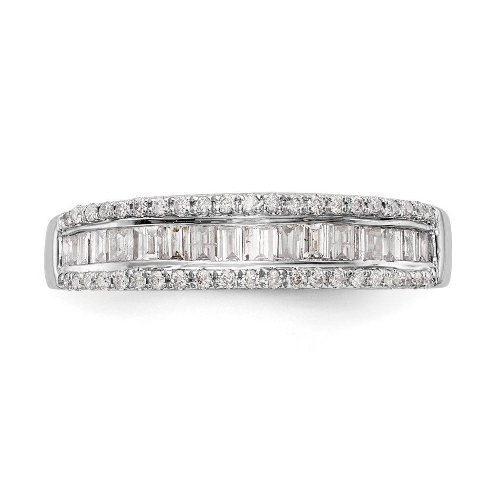 14K White Gold 3/8 carat Round/Baguette Diamond Complete Wedding Band