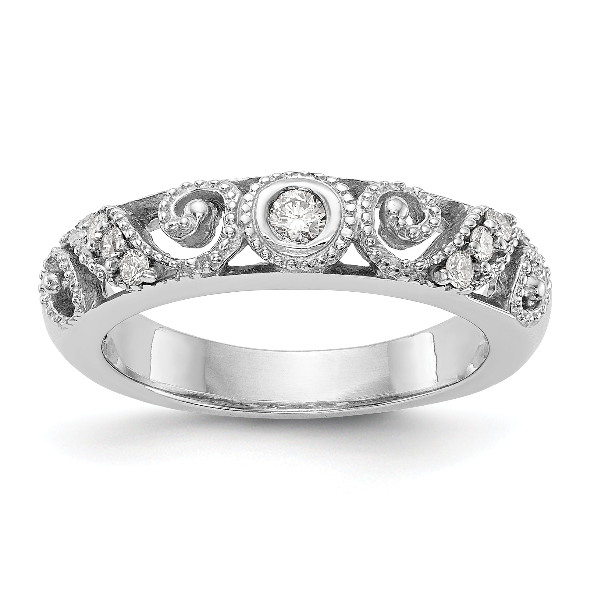 14K White Gold 1/8 carat Diamond Complete Wedding Band Main image