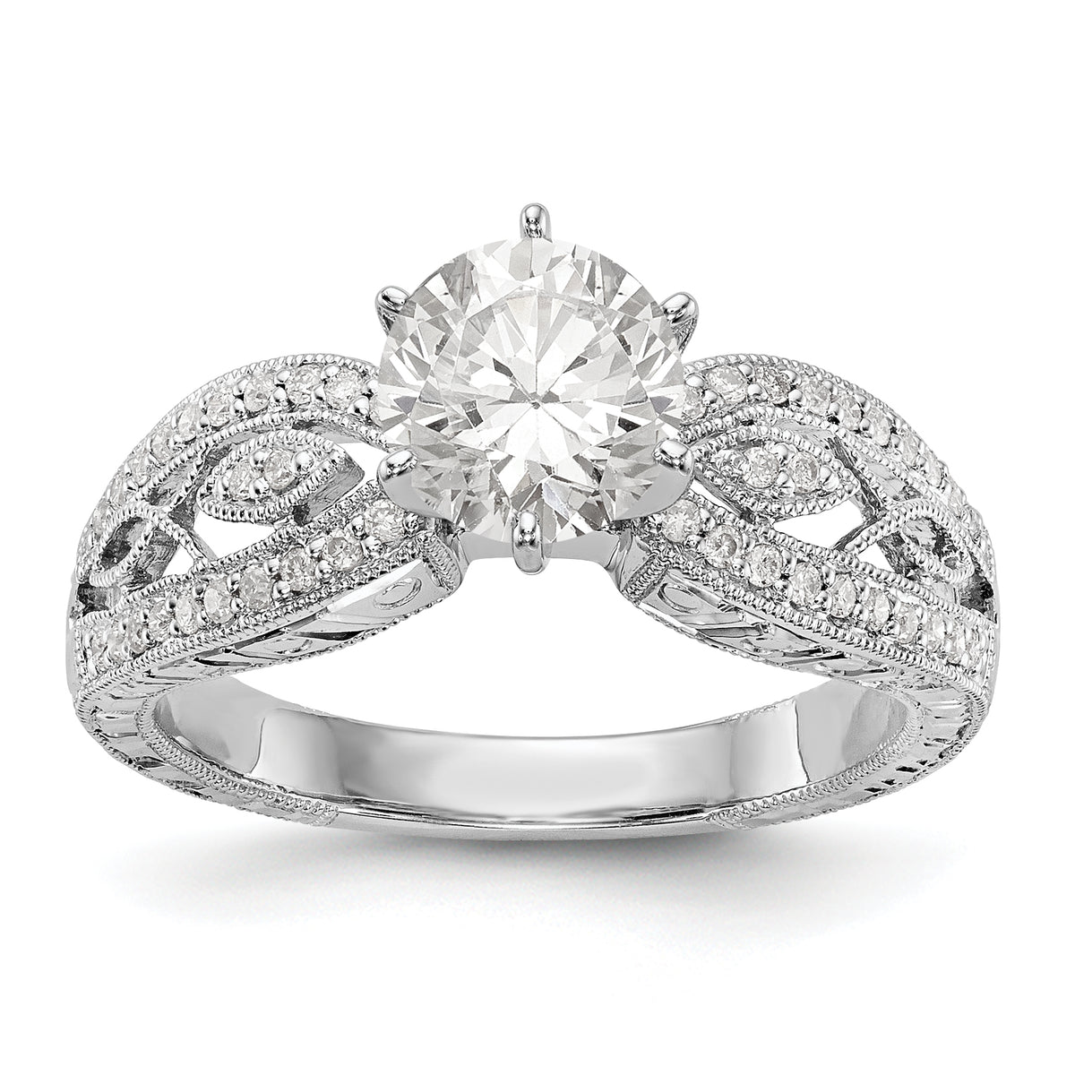 14K White Gold Vintage Peg Set 1/5 carat Diamond Semi-mount Engagement Ring