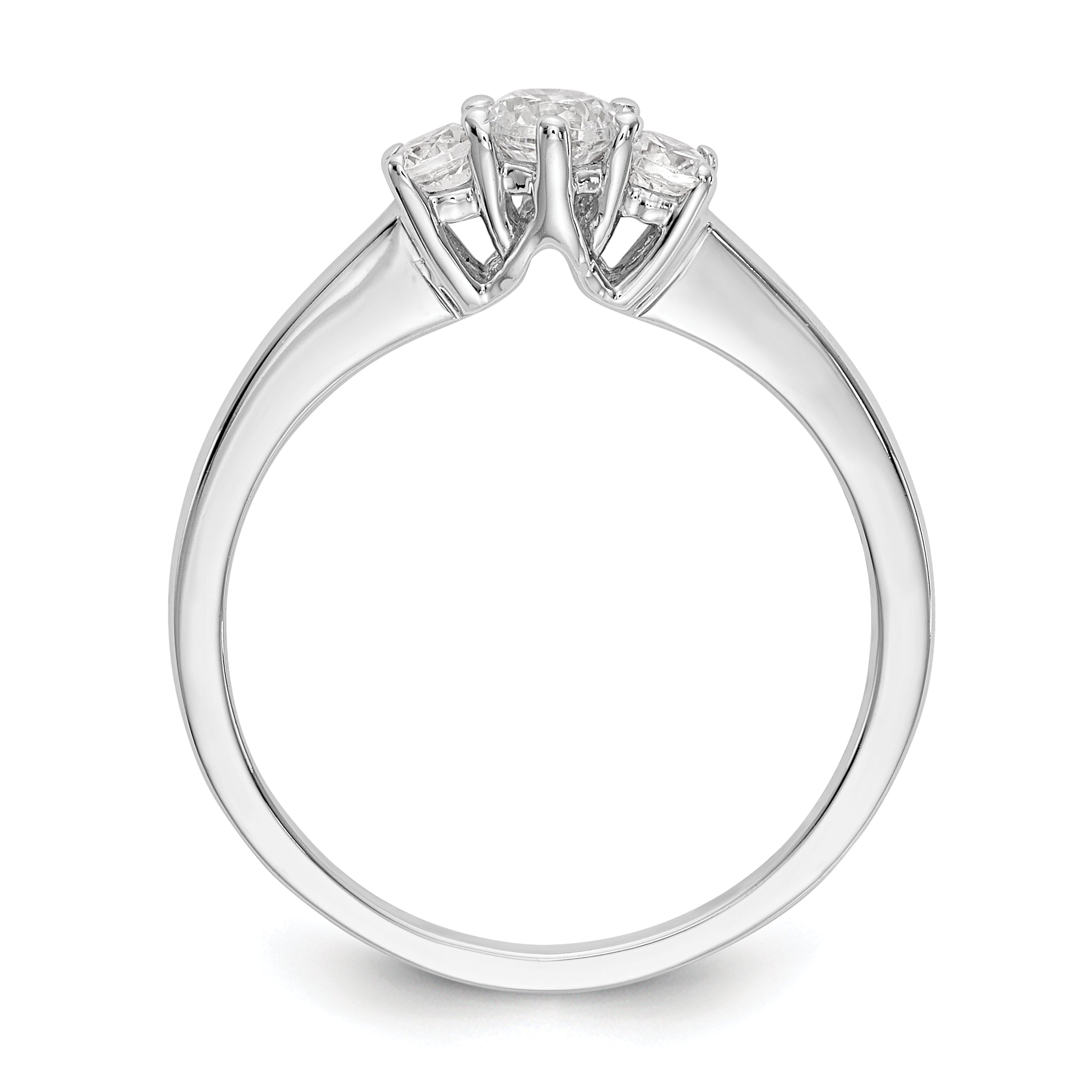 14K White Gold 3-Stone (Holds 1/4 carat (4.1mm) Round Center) Includes 2-2.7mm Round Side Diamonds Semi-Mount Engagement Ring Secondary image