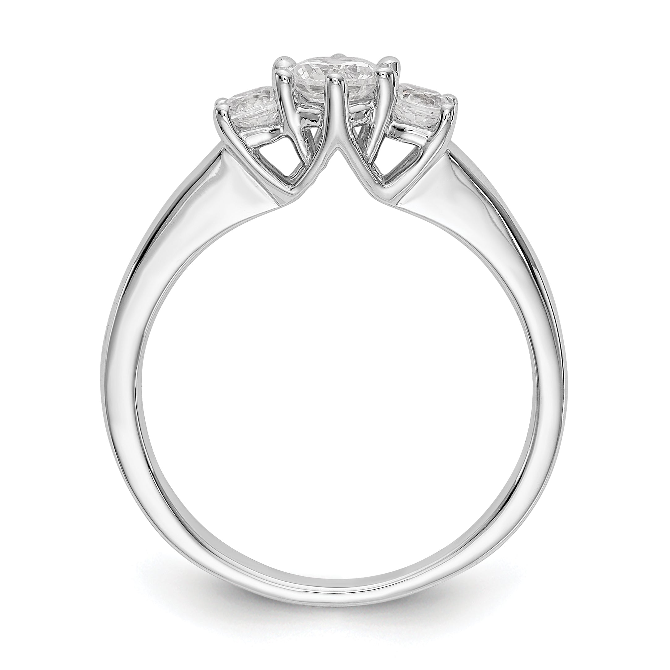 14K White Gold 3-Stone (Holds 1/4 carat (4.1mm) Round Center) Includes 2-3.1mm Round Side Diamonds Semi-Mount Engagement Ring Secondary image