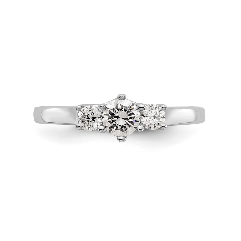 14K White Gold 3-Stone (Holds 1/4 carat (4.1mm) Round Center) Includes 2-3.1mm Round Side Diamonds Semi-Mount Engagement Ring